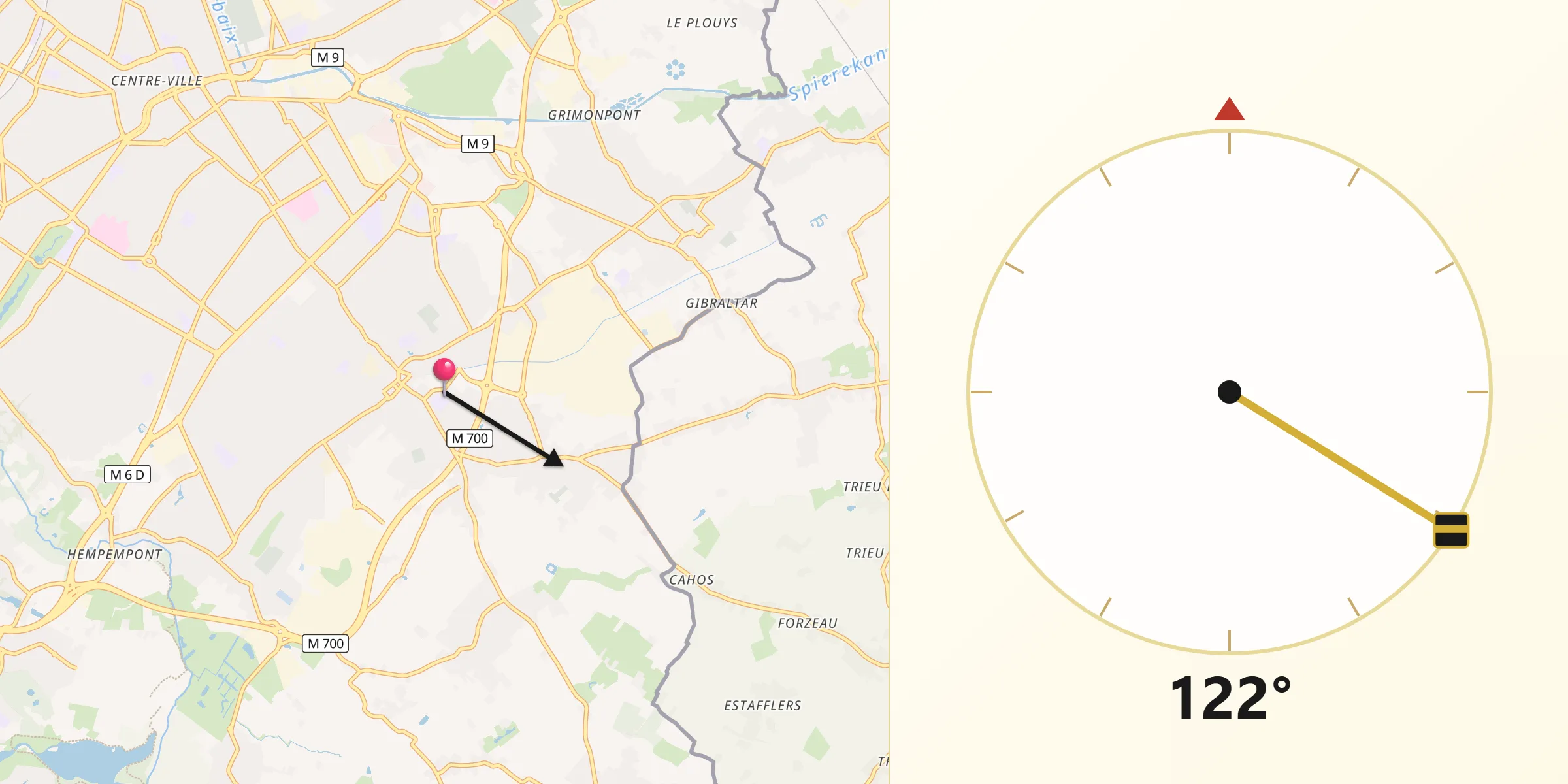 Direction vers la Qibla depuis Lys-lez-Lannoy