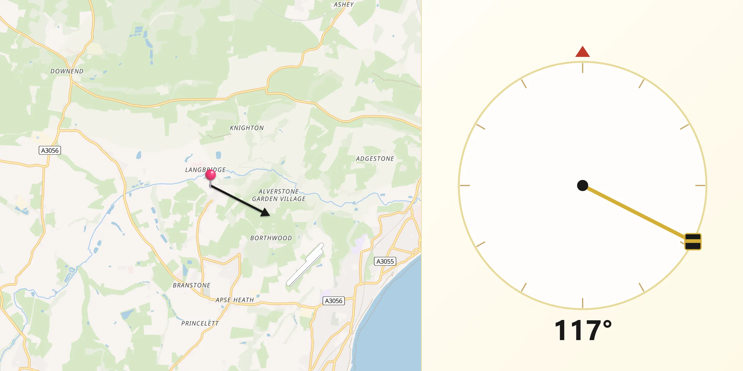 Qibla Direction from Newchurch