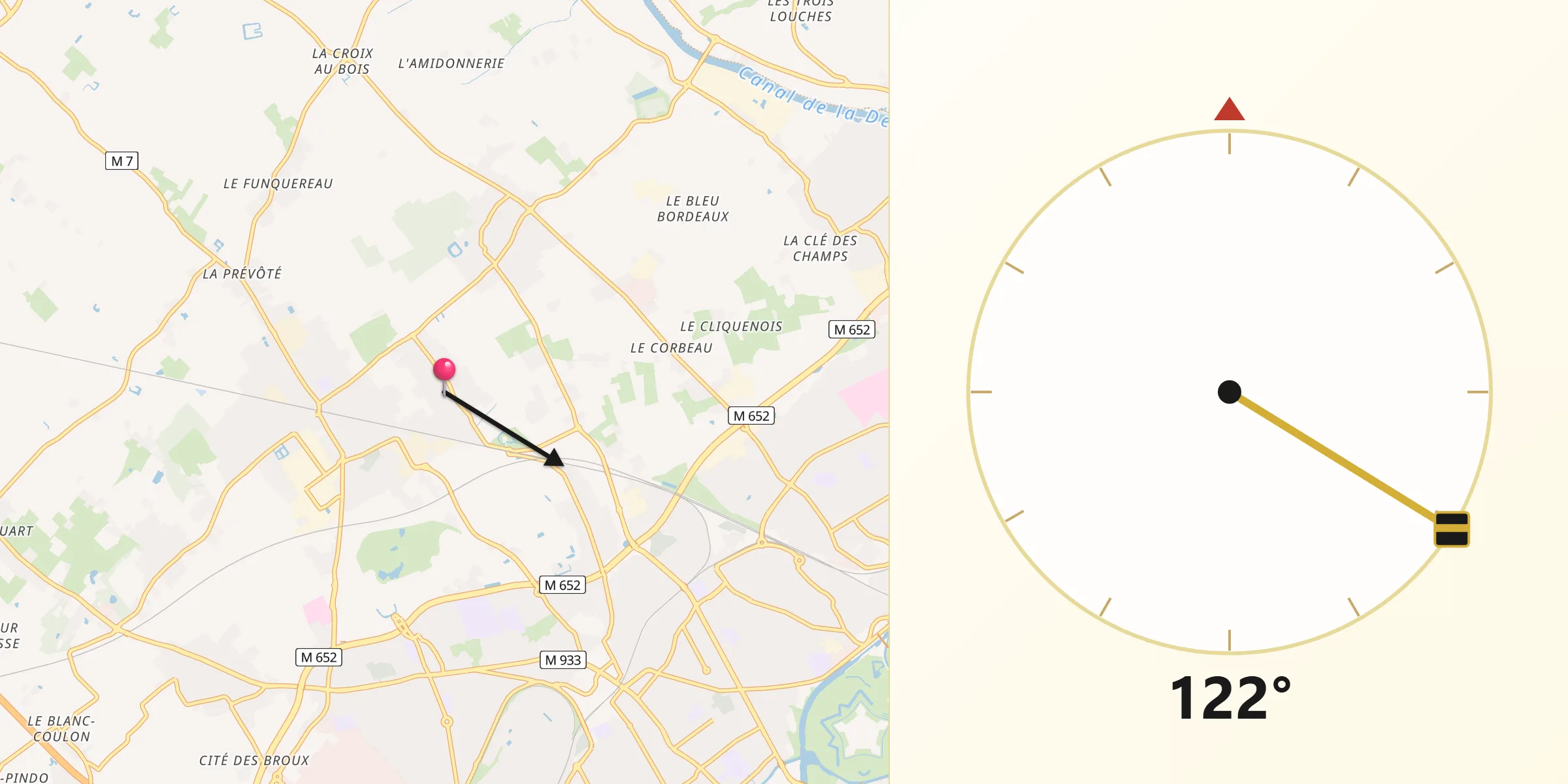 Direction vers la Qibla depuis Lompret