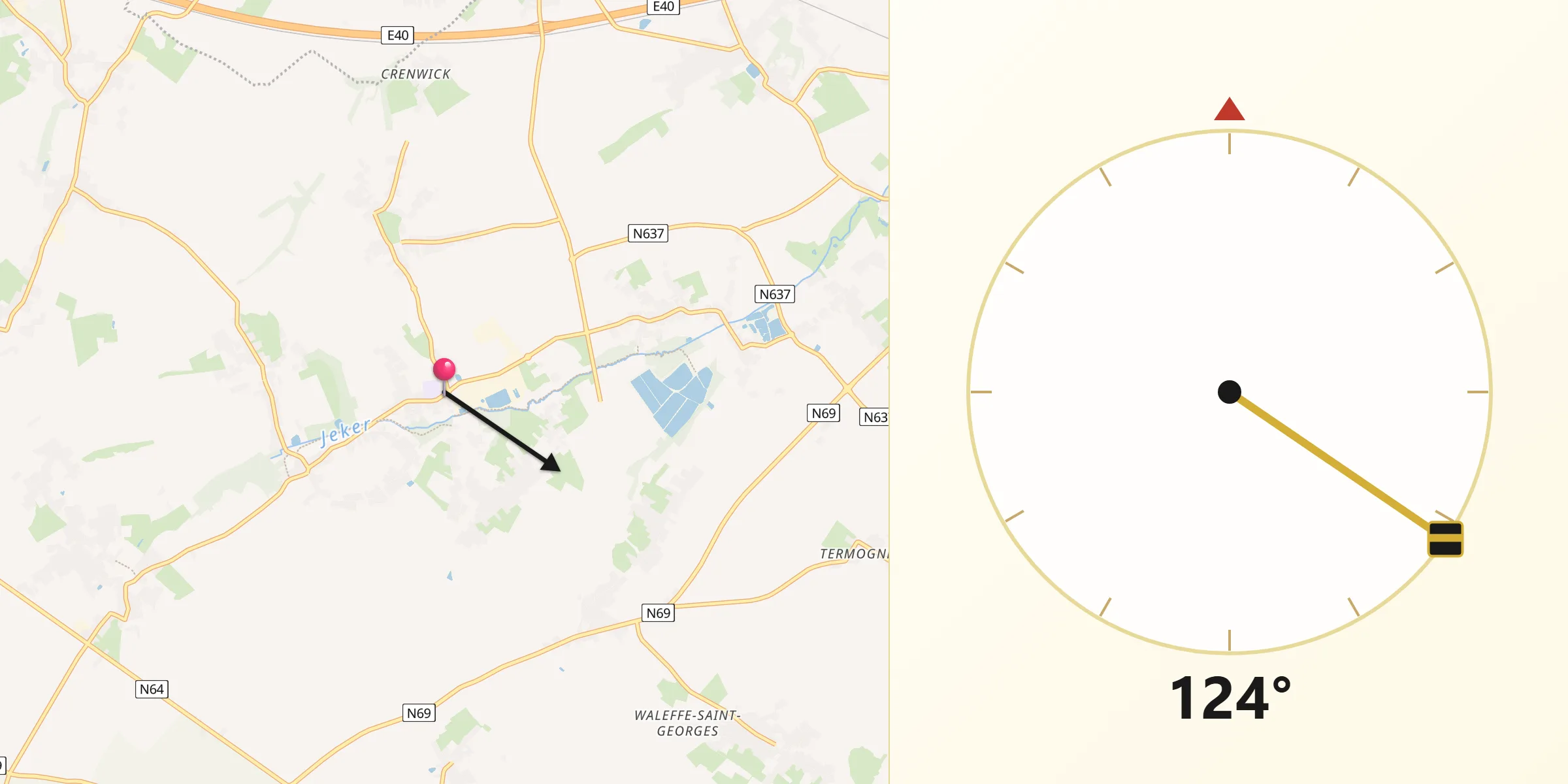 Direction vers la Qibla depuis Geer