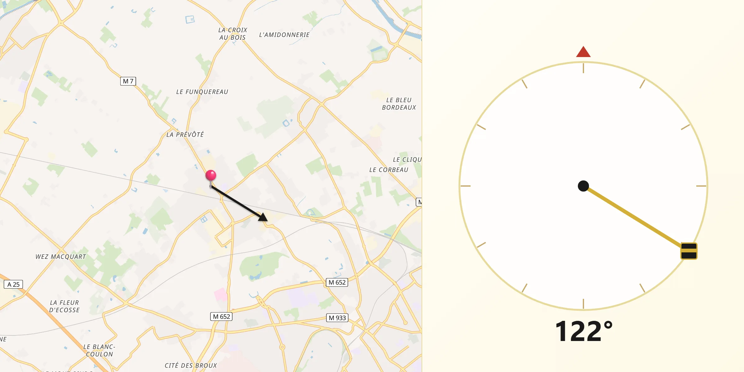 Direction vers la Qibla depuis Pérenchies