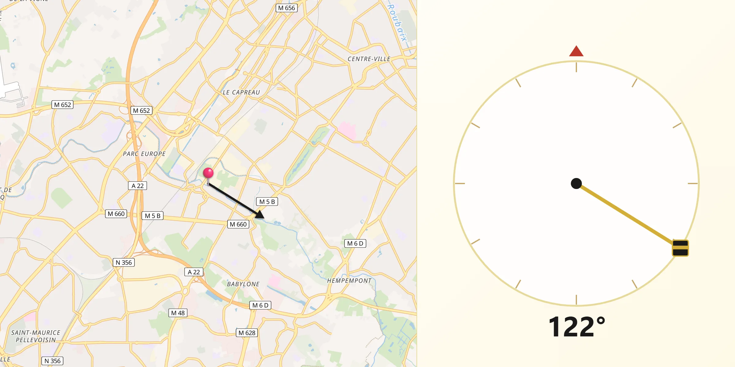 Direction vers la Qibla depuis Wasquehal