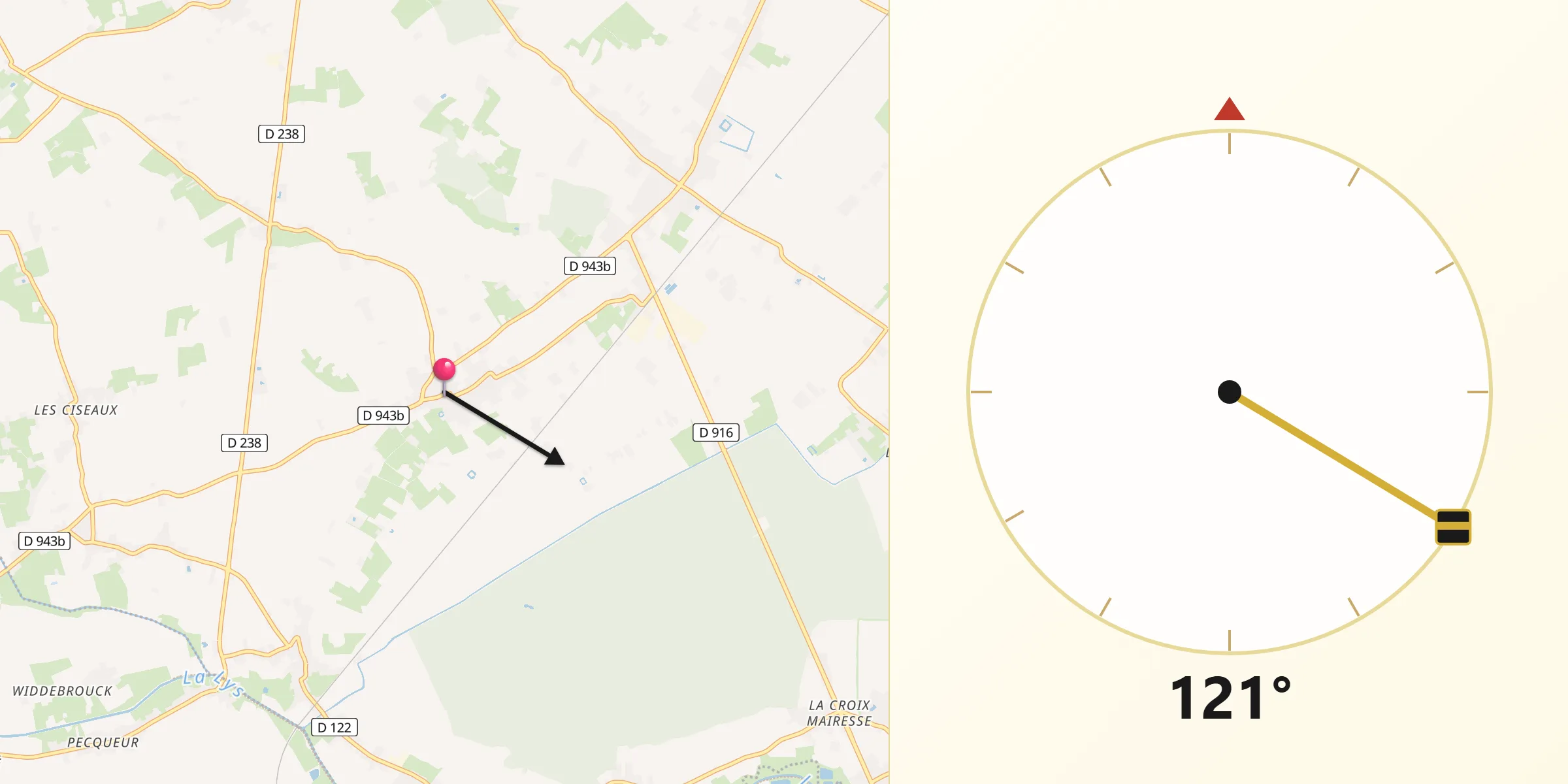 Direction vers la Qibla depuis Steenbecque