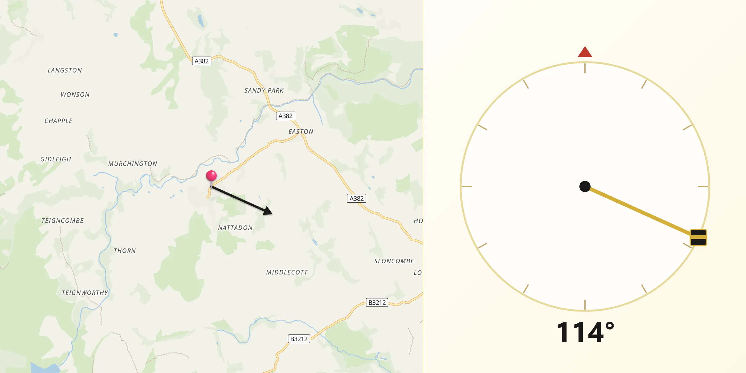 Qibla Direction from Chagford