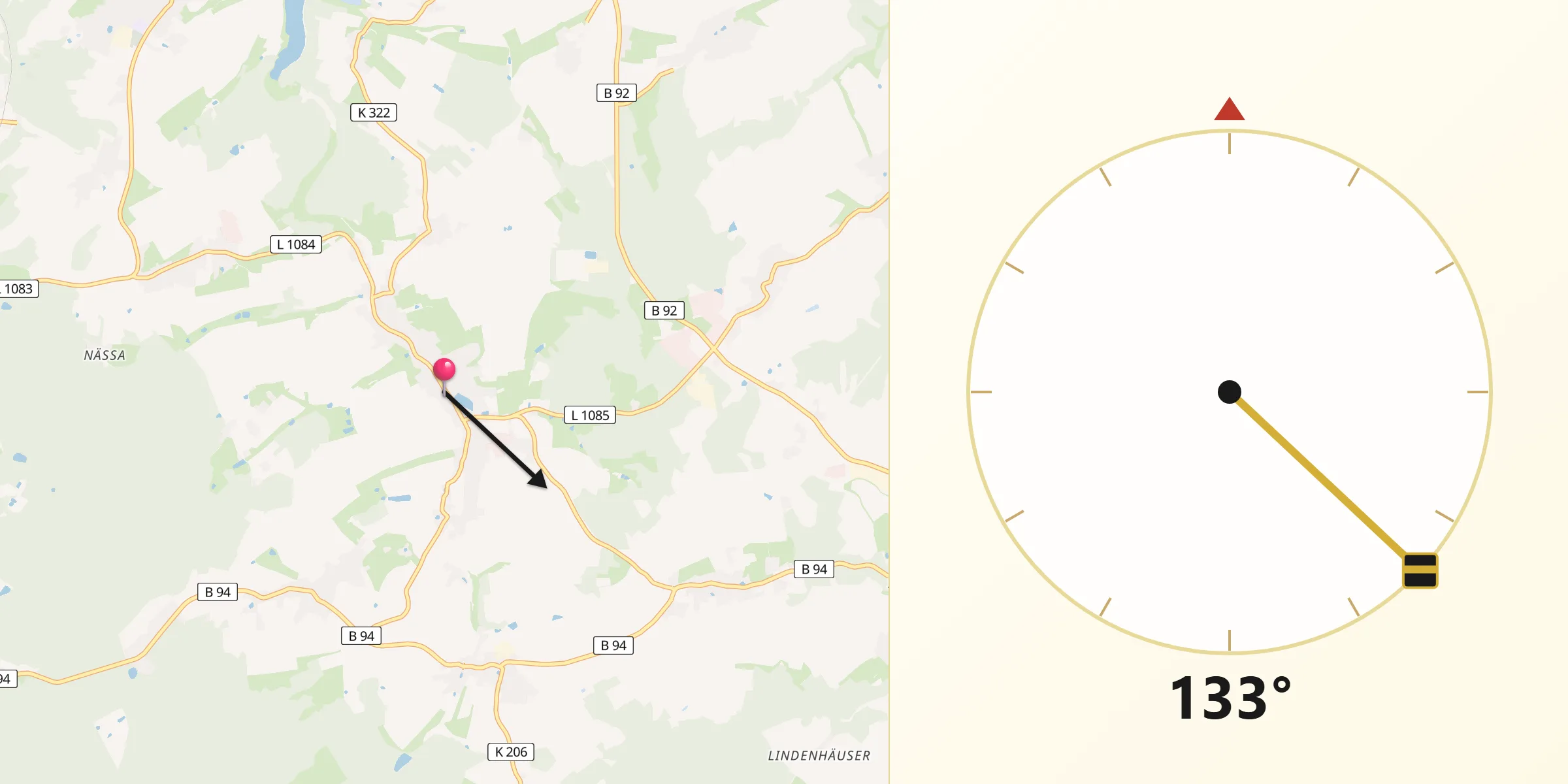 Qibla-Richtung von Langenwetzendorf