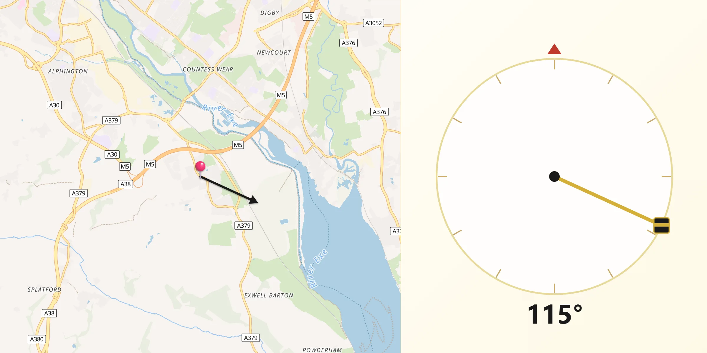 Qibla Direction from Exminster