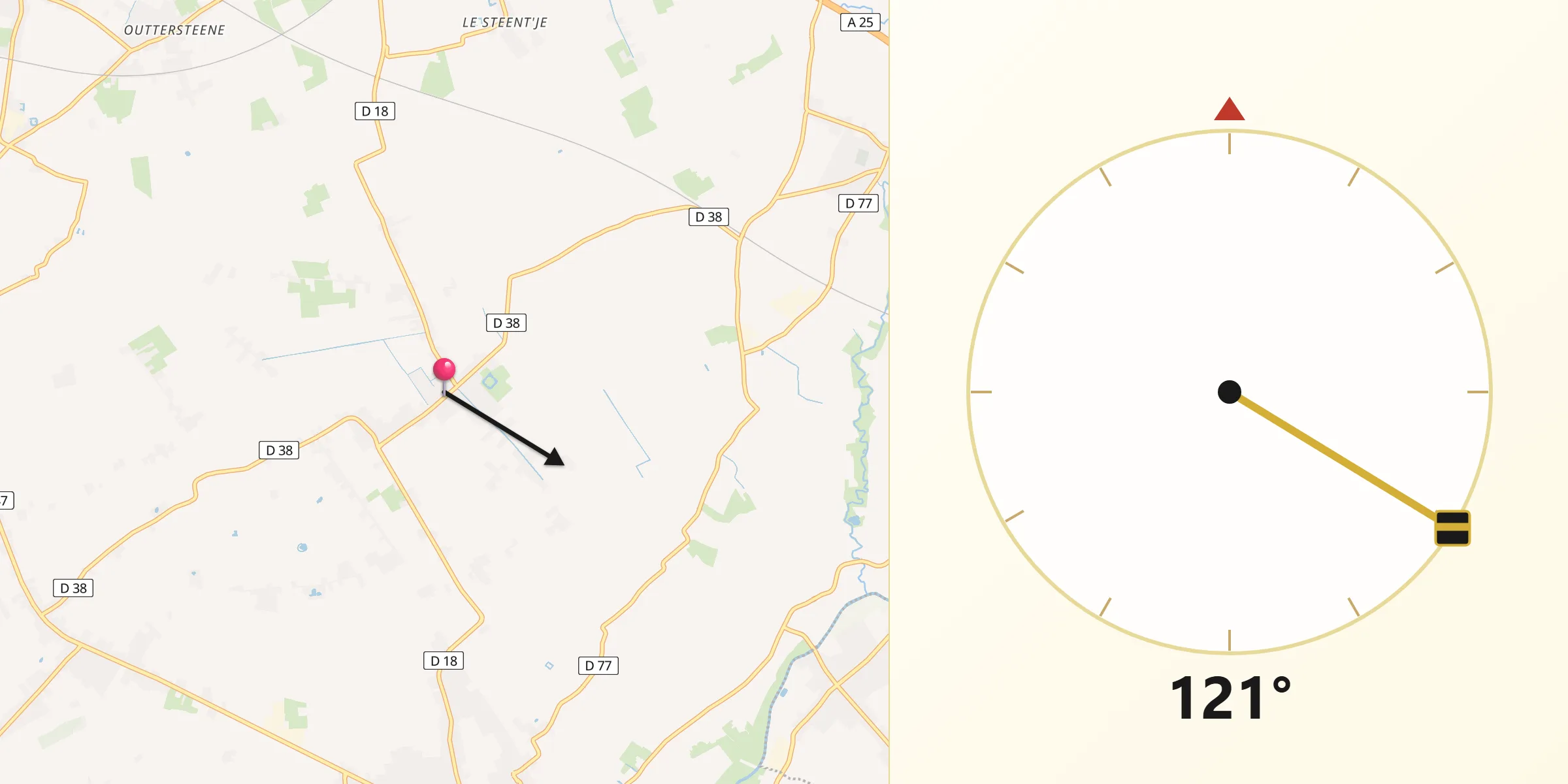 Direction vers la Qibla depuis Le Doulieu