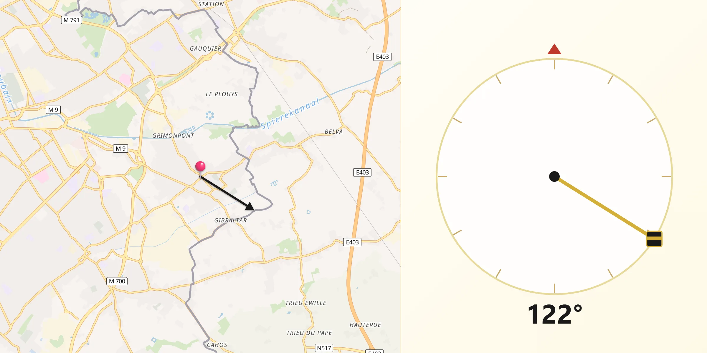 Direction vers la Qibla depuis Leers