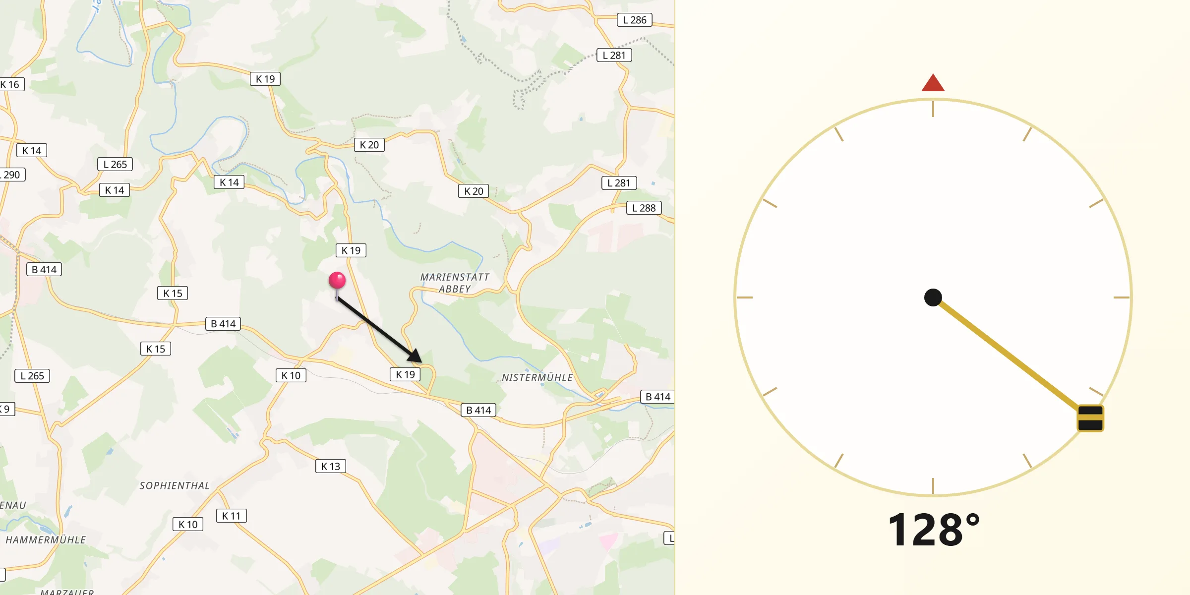 Qibla-Richtung von Müschenbach