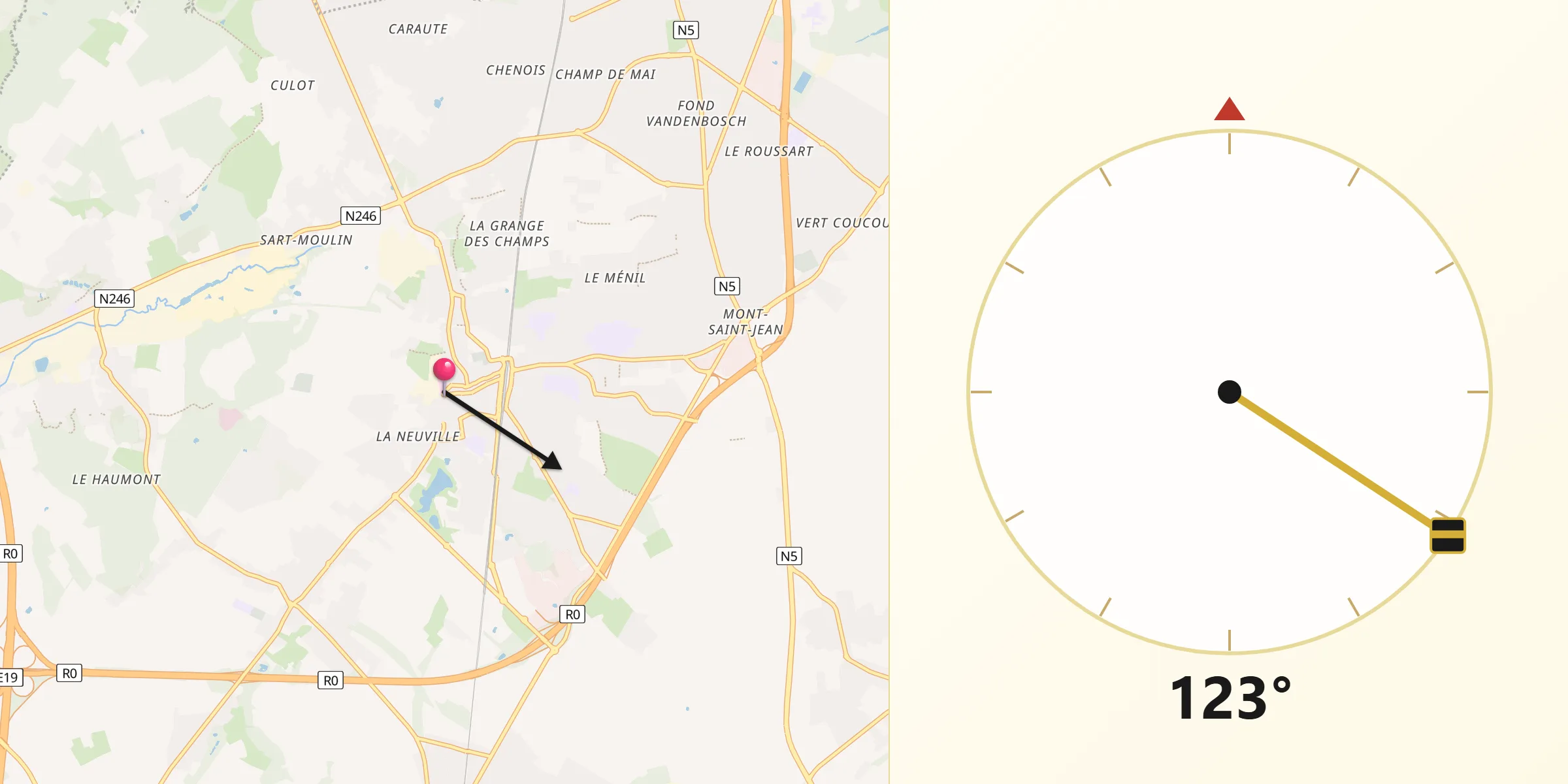 Direction vers la Qibla depuis Braine-l'Alleud
