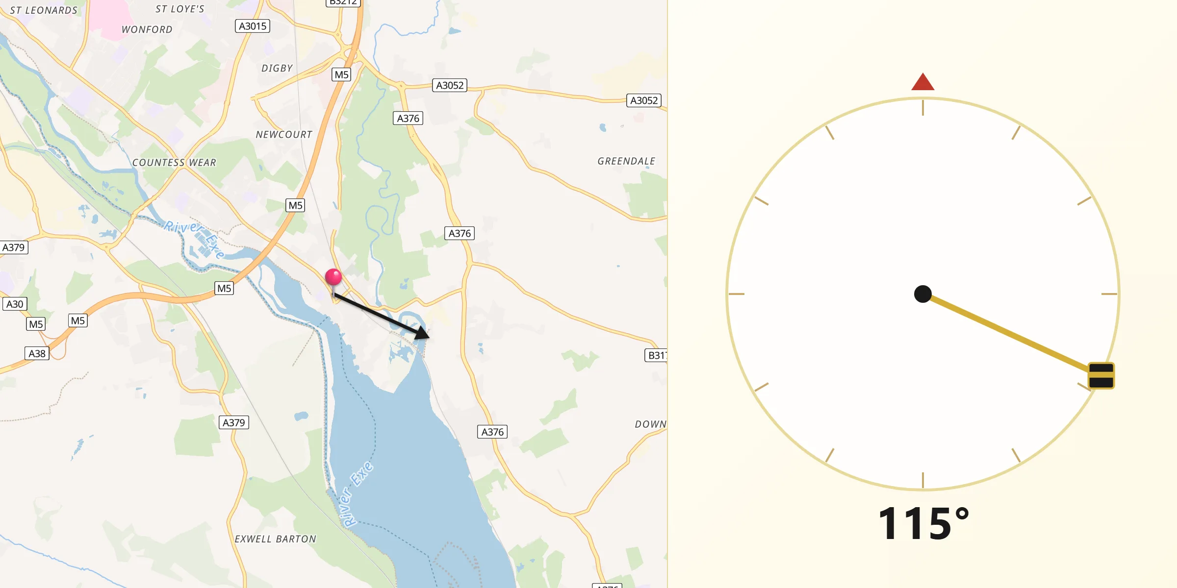 Qibla Direction from Topsham