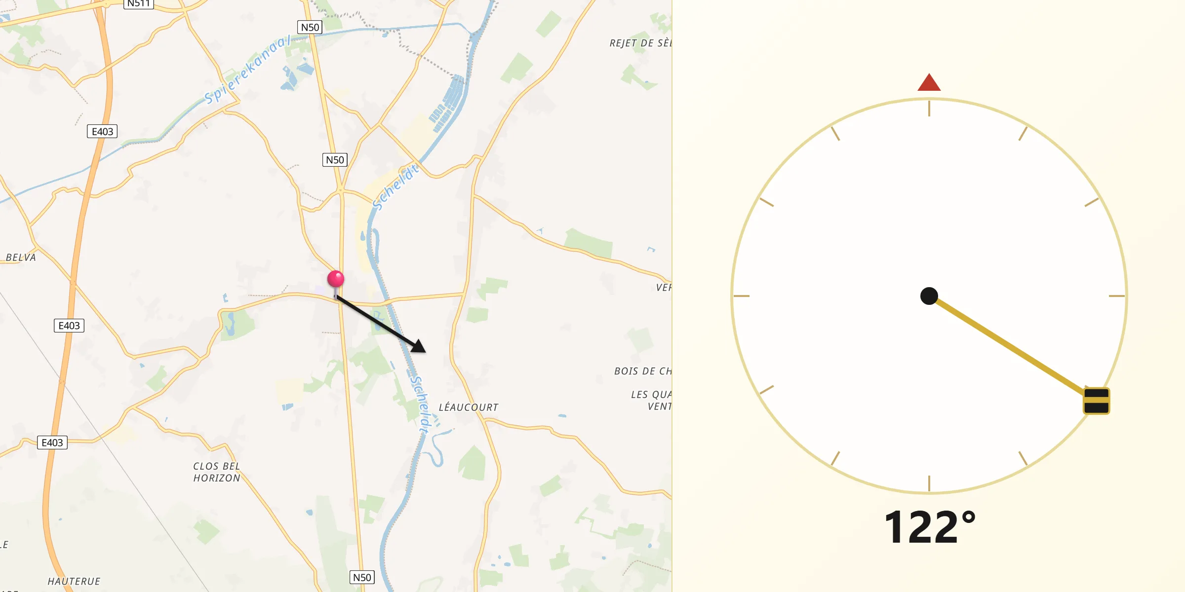Direction vers la Qibla depuis Pecq