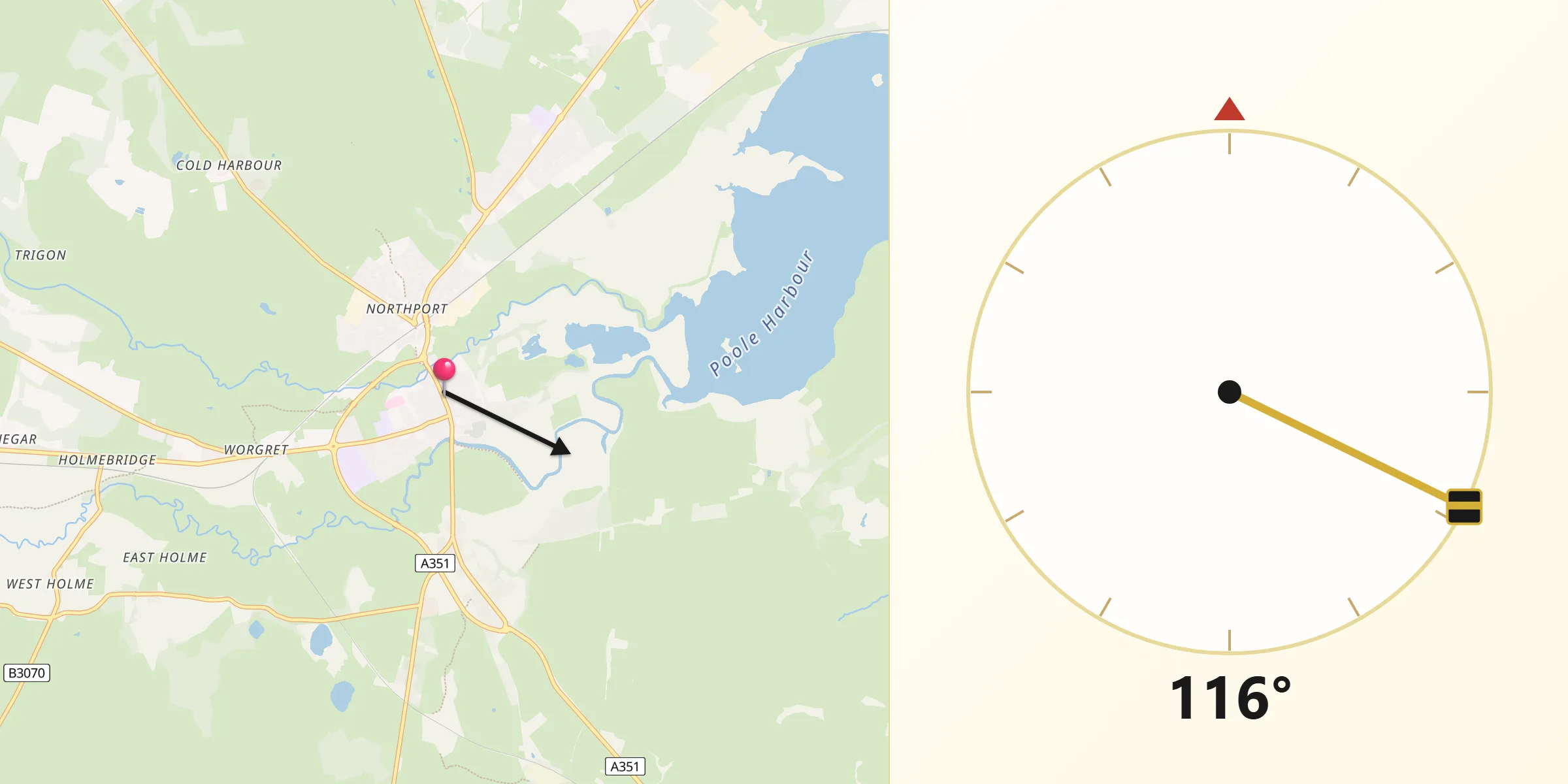 Qibla Direction from Wareham
