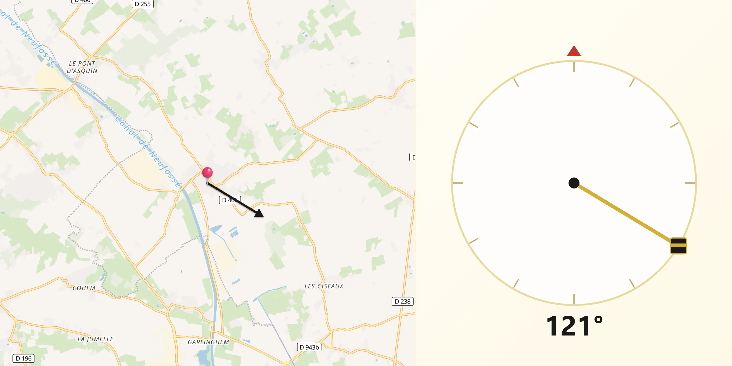 Direction vers la Qibla depuis Blaringhem