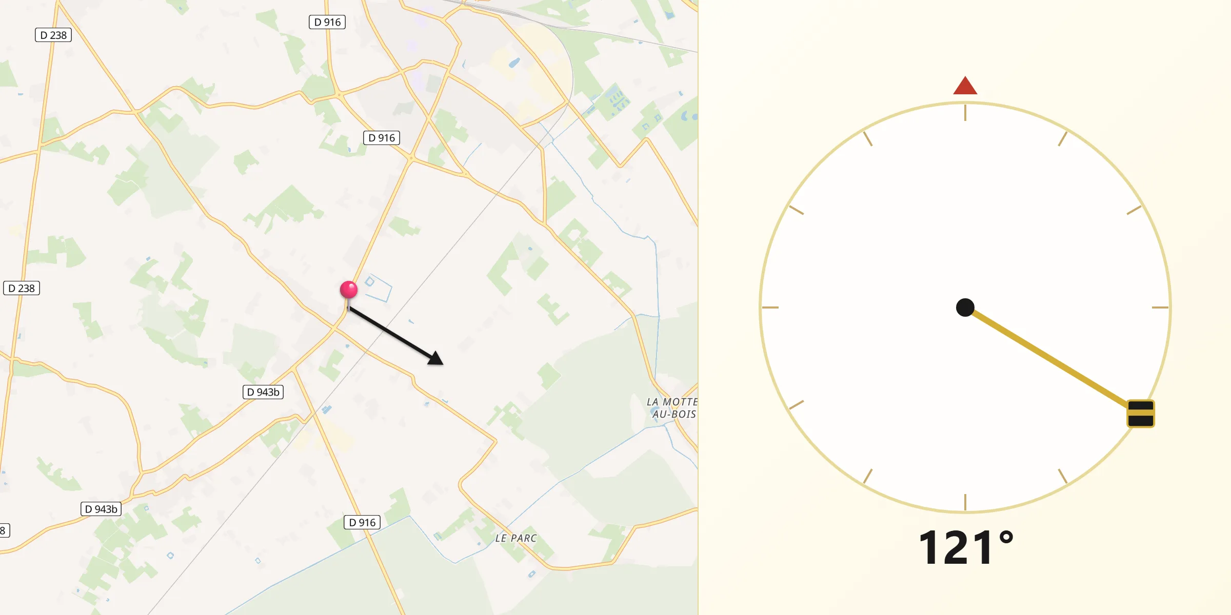 Direction vers la Qibla depuis Morbecque