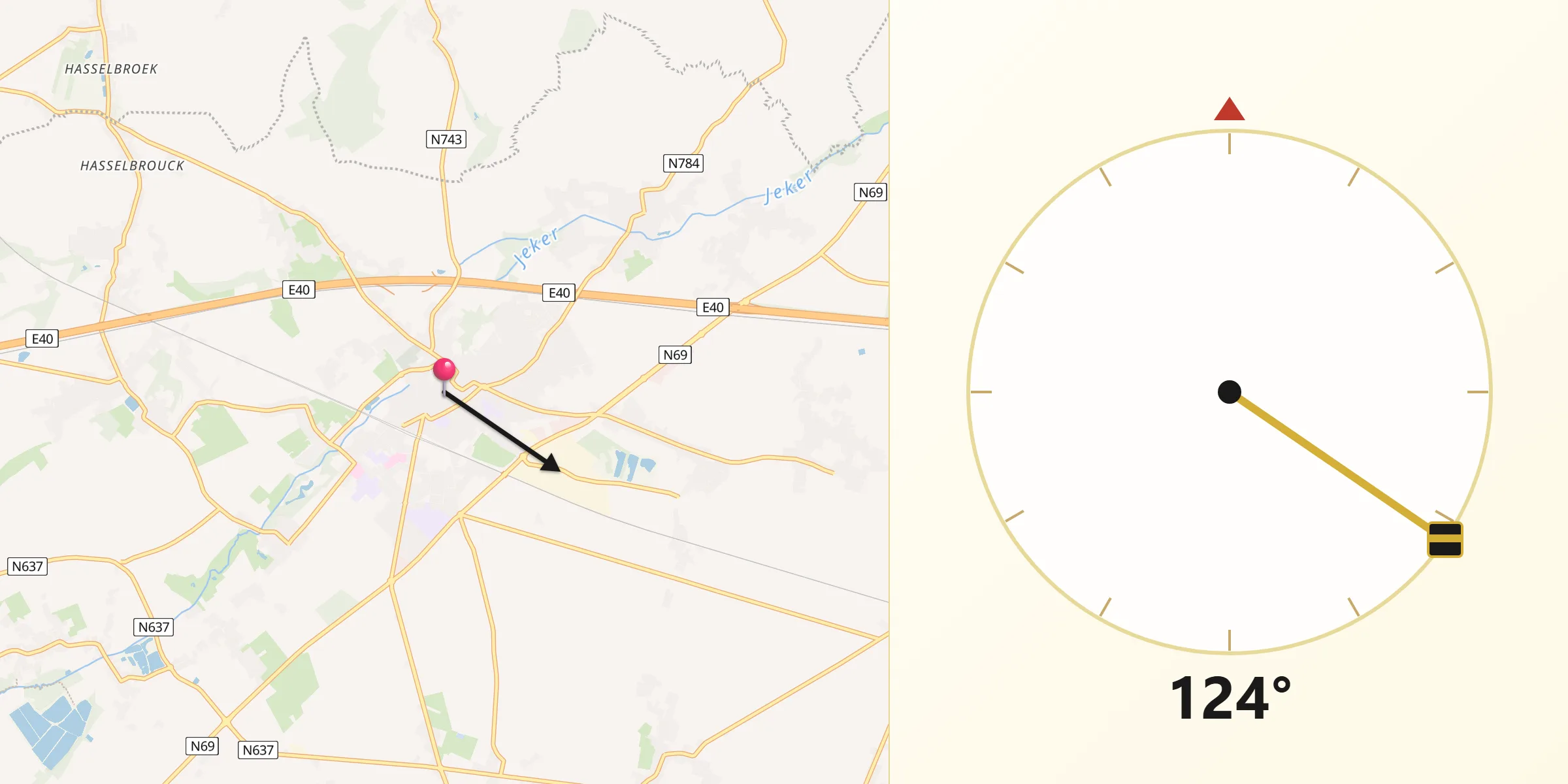 Direction vers la Qibla depuis Waremme