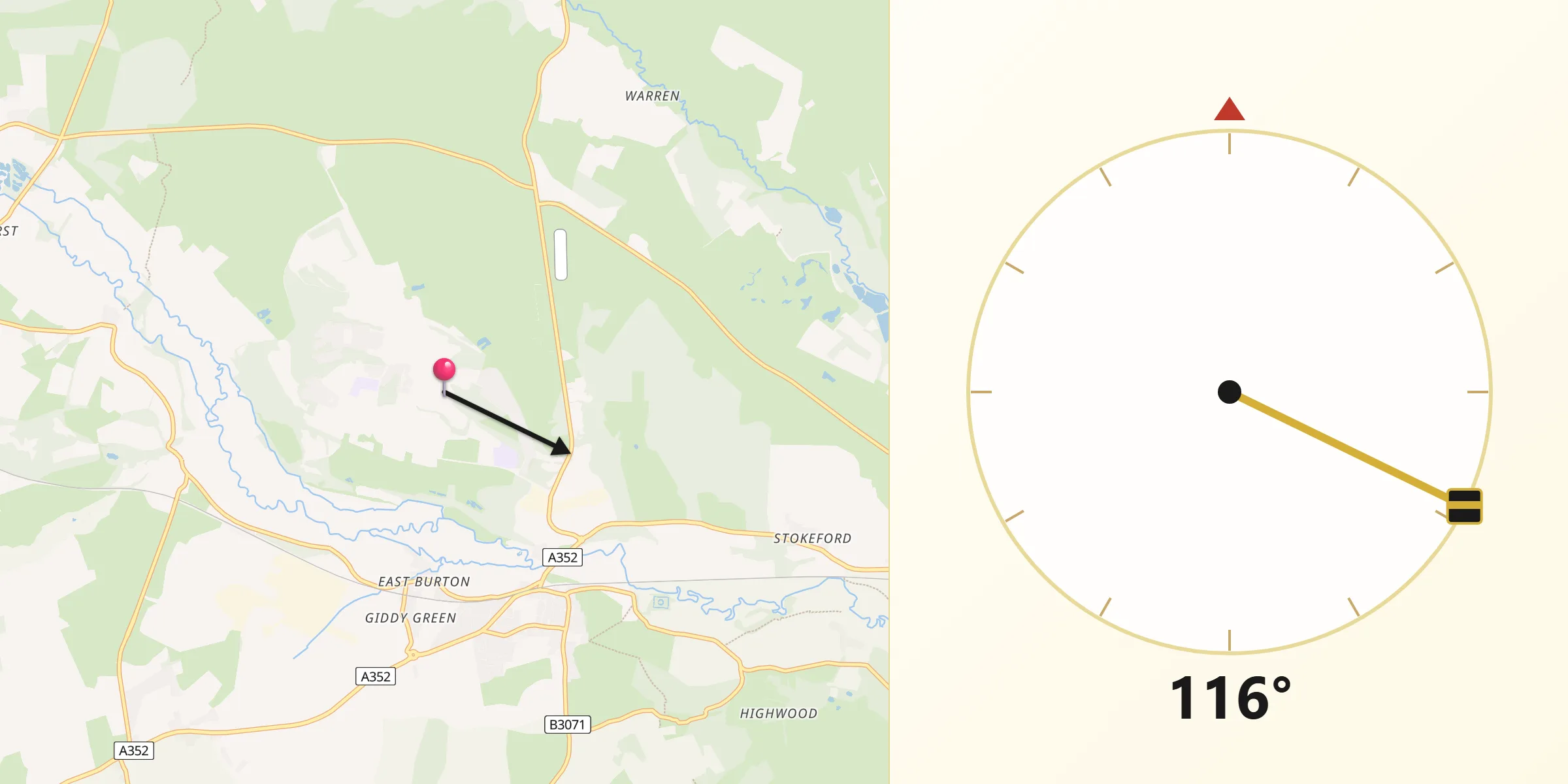 Qibla Direction from Bovington Camp