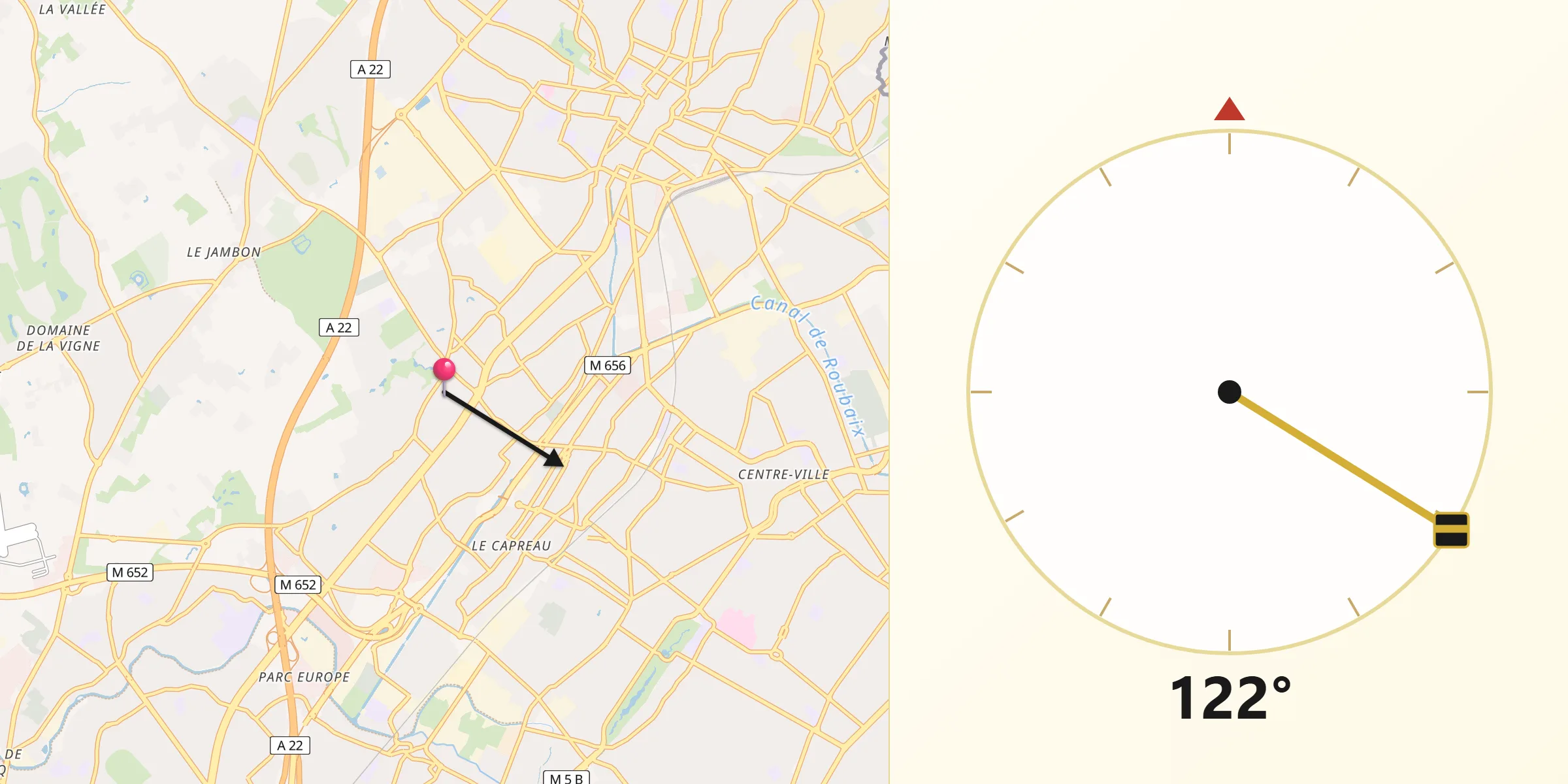 Direction vers la Qibla depuis Mouvaux