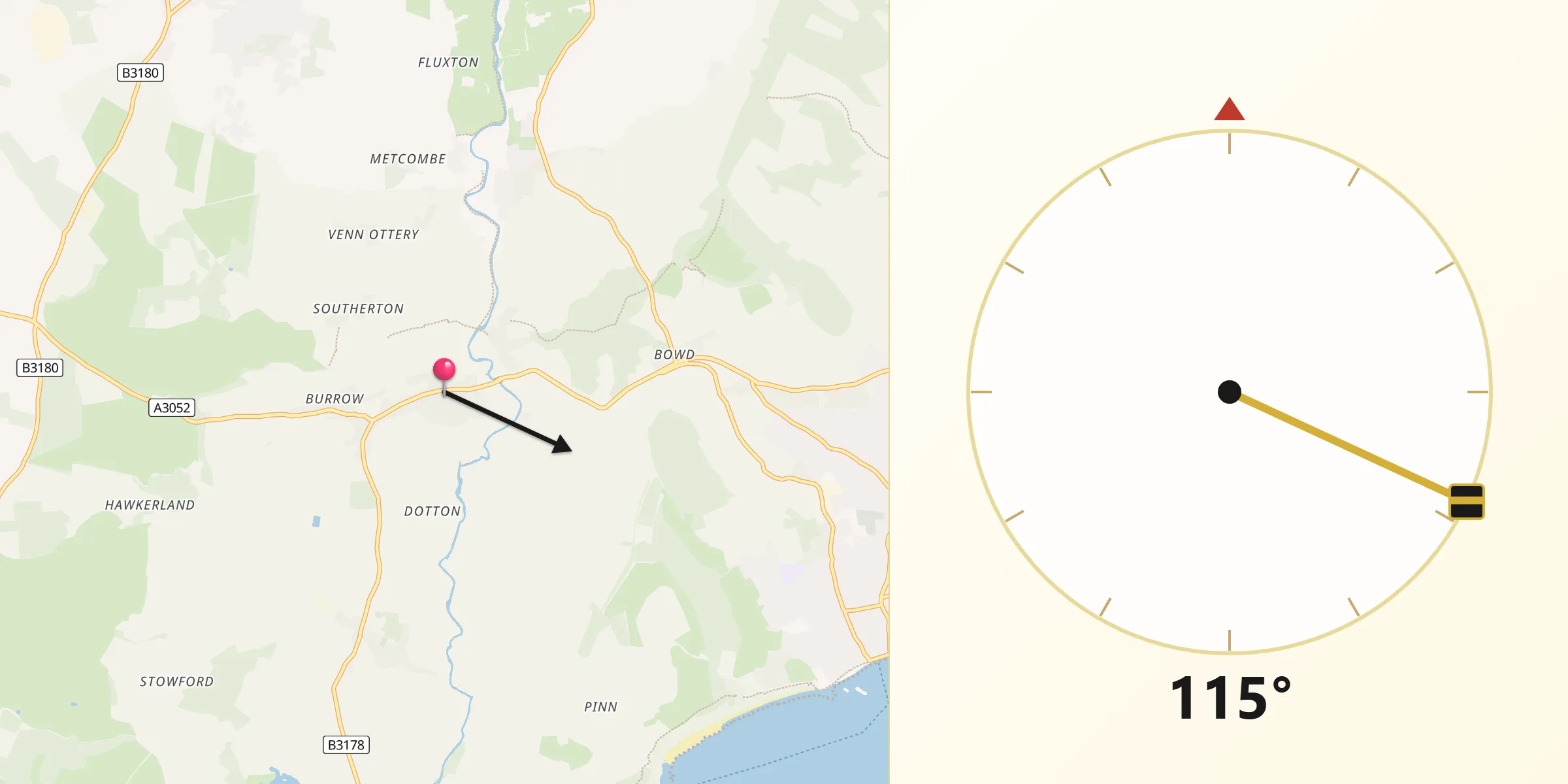 Qibla Direction from Newton Poppleford