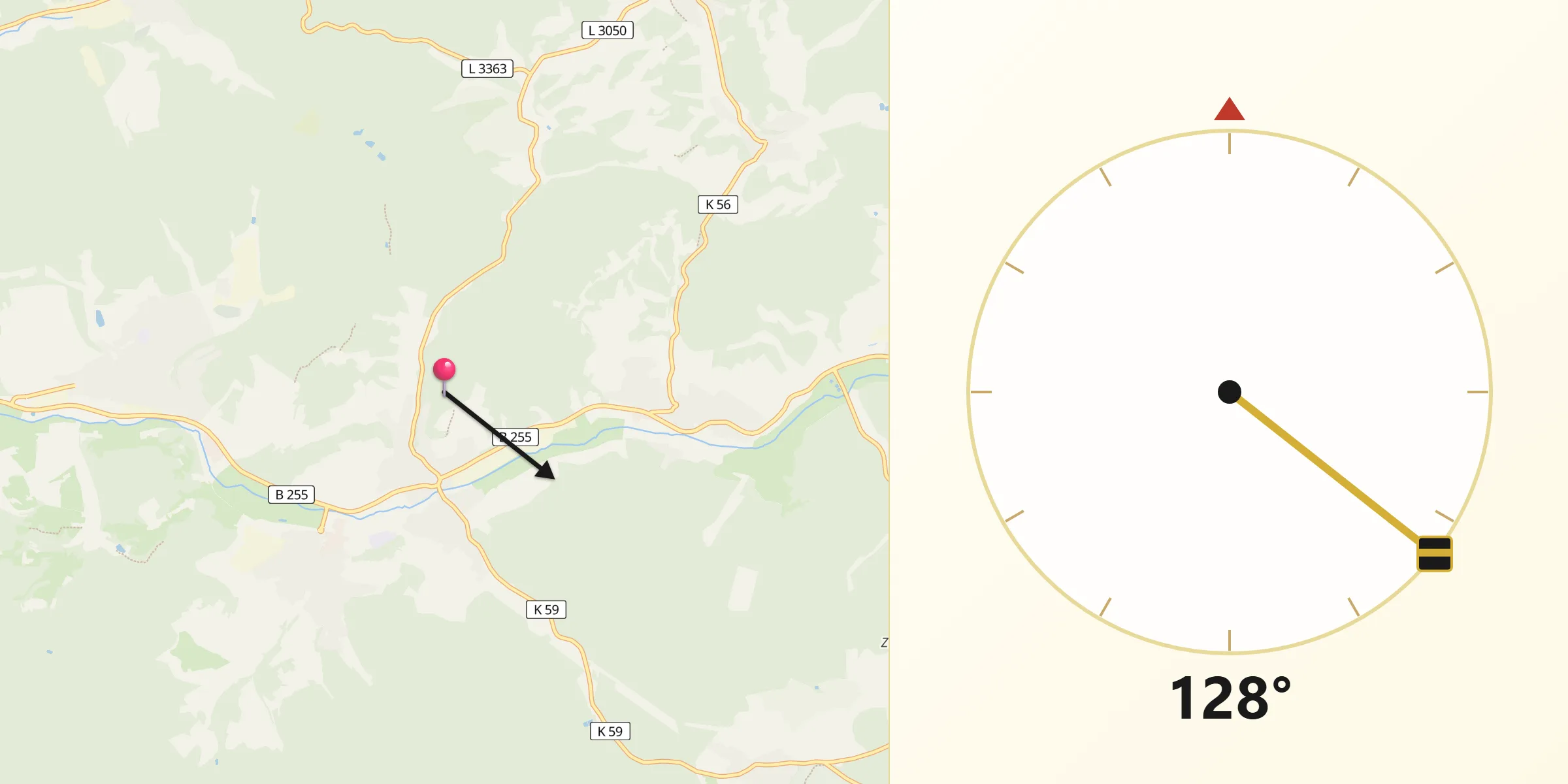 Qibla-Richtung von Mittenaar