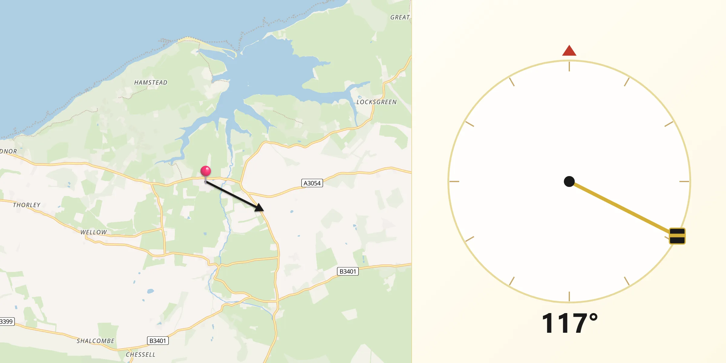 Qibla Direction from Shalfleet