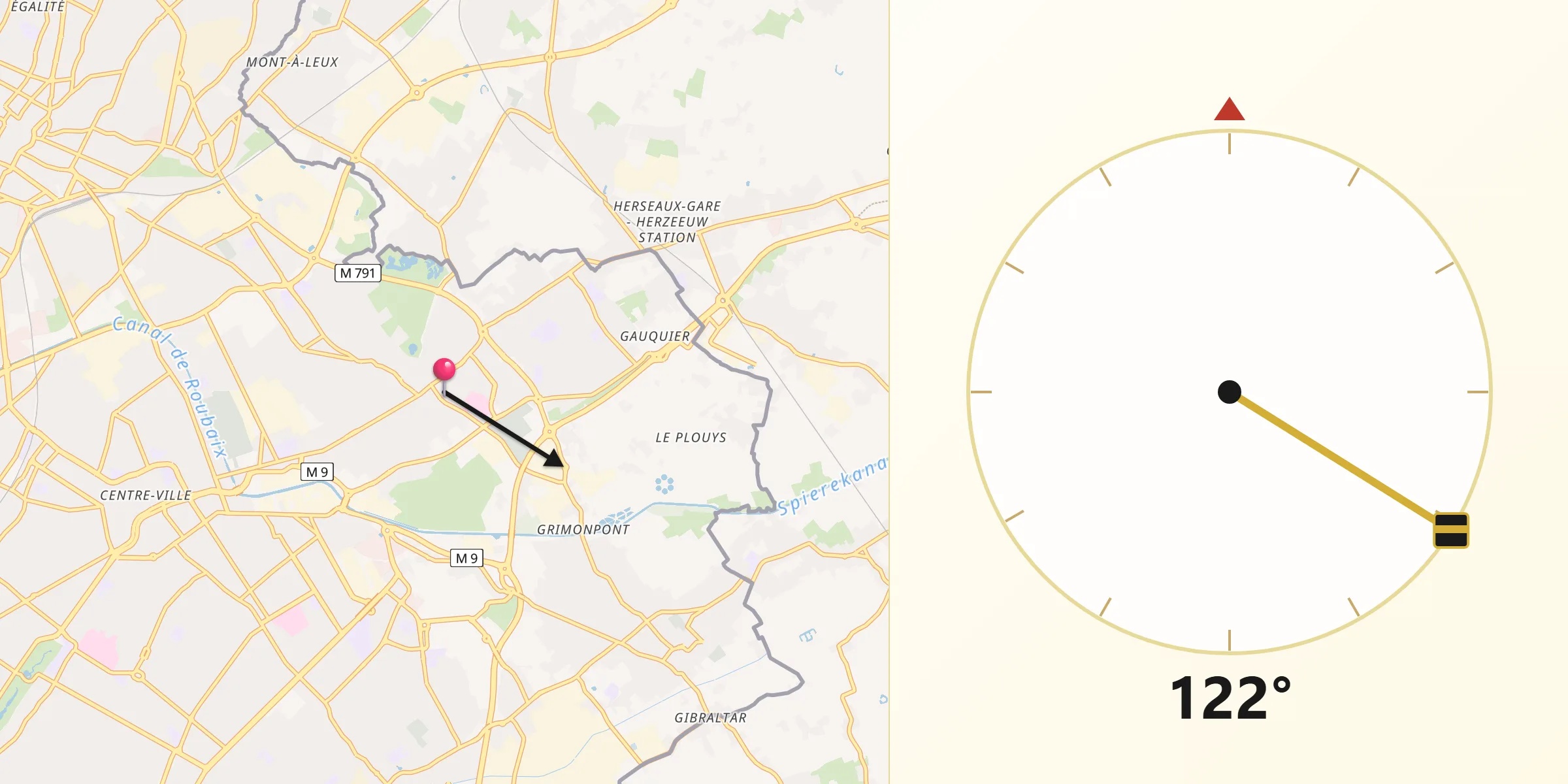 Direction vers la Qibla depuis Wattrelos