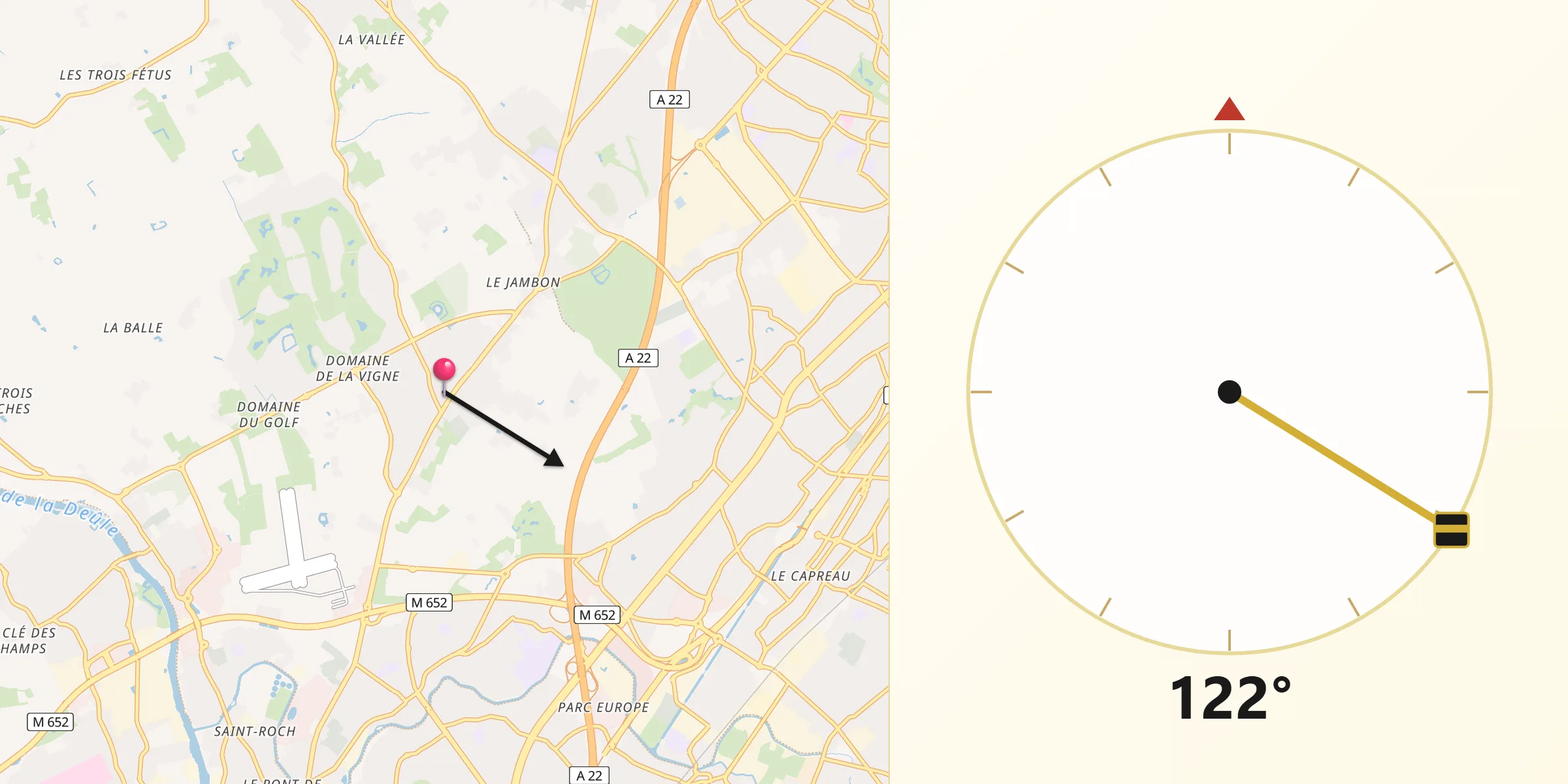Direction vers la Qibla depuis Bondues