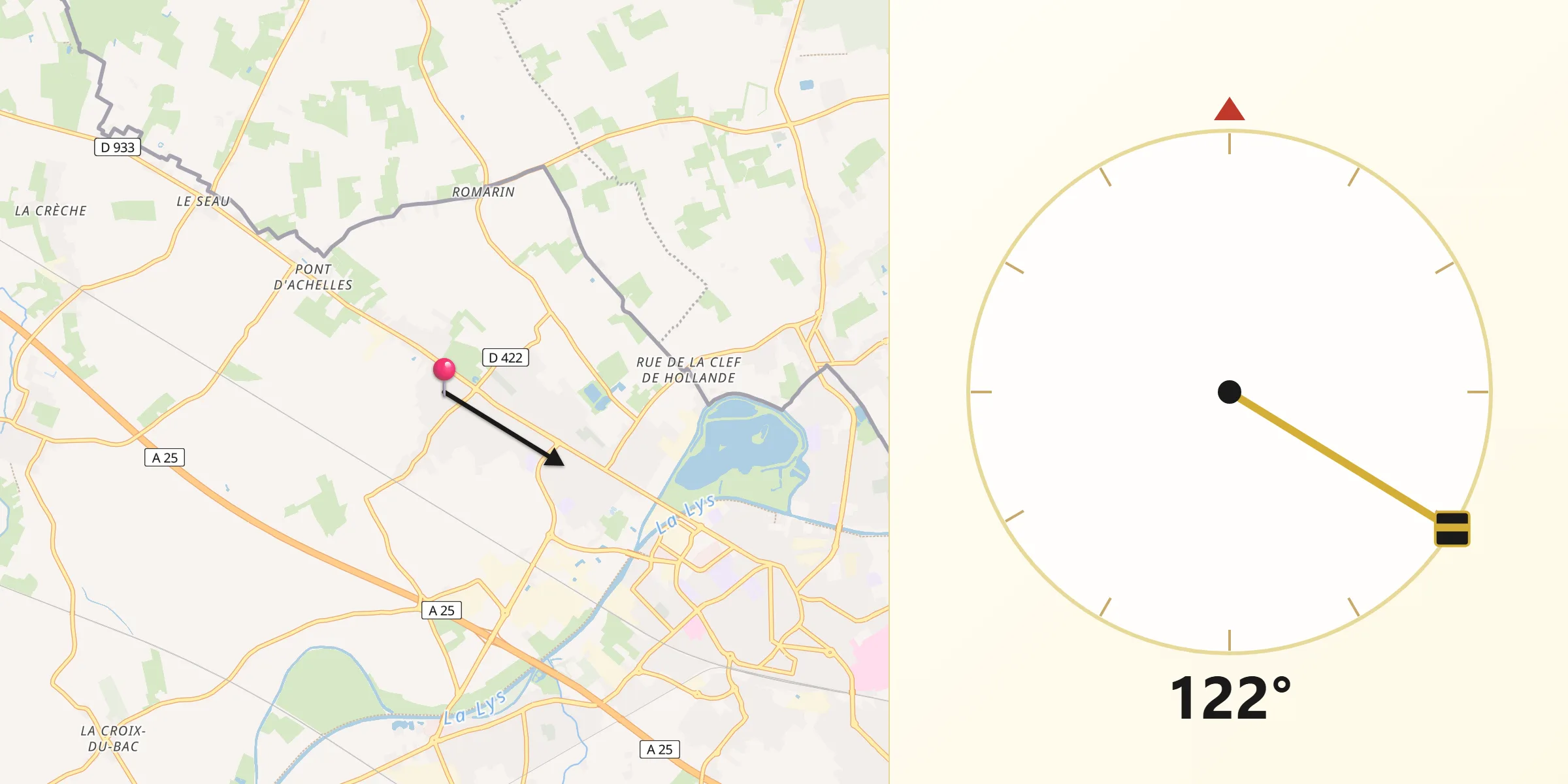 Direction vers la Qibla depuis Nieppe