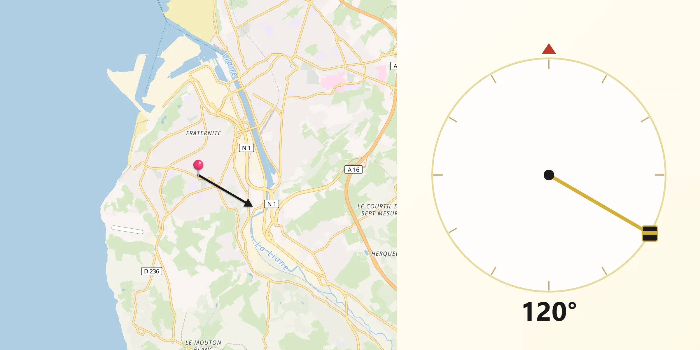 Direction vers la Qibla depuis Outreau