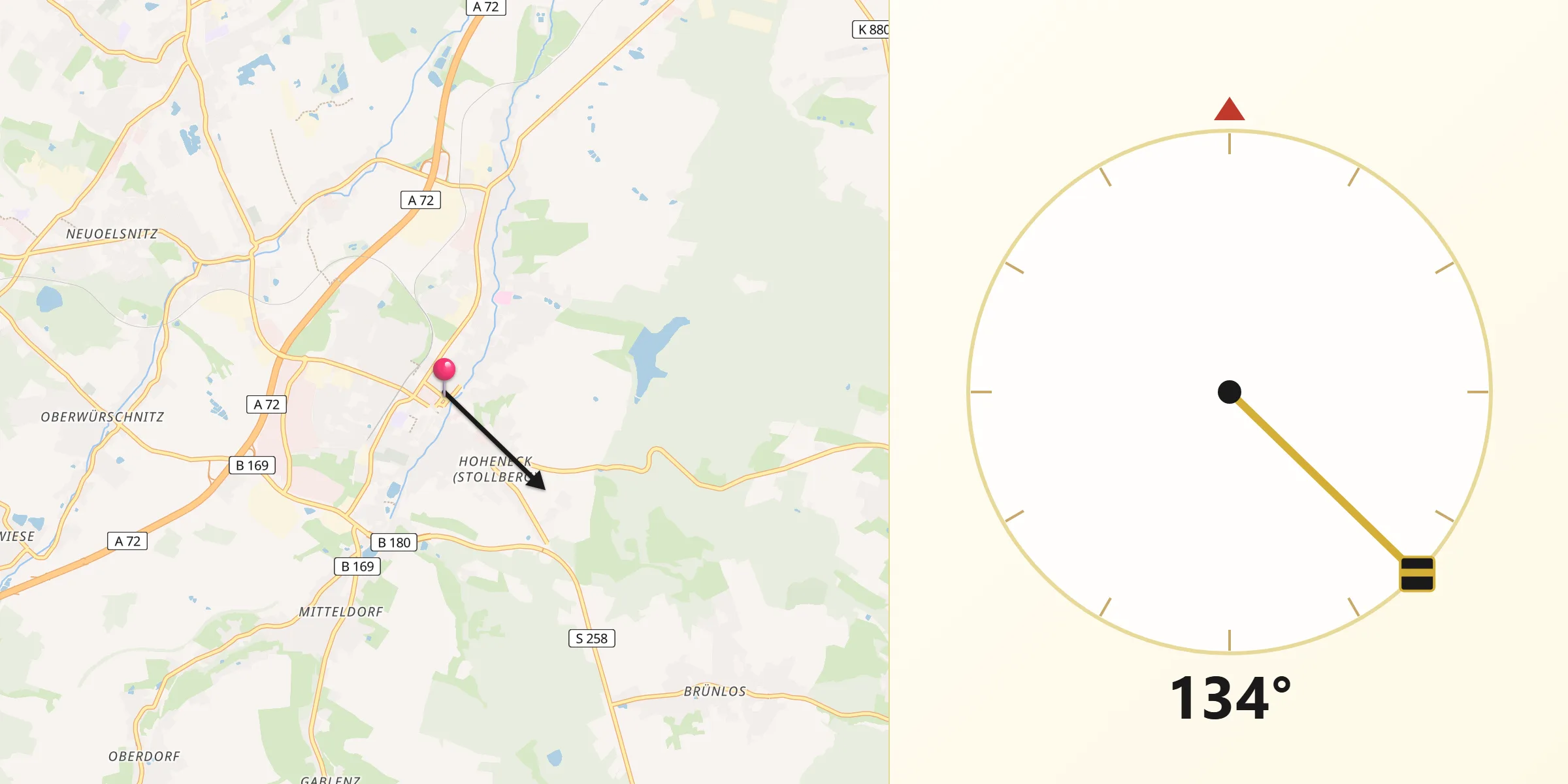 Qibla-Richtung von Stollberg/Erzgeb.
