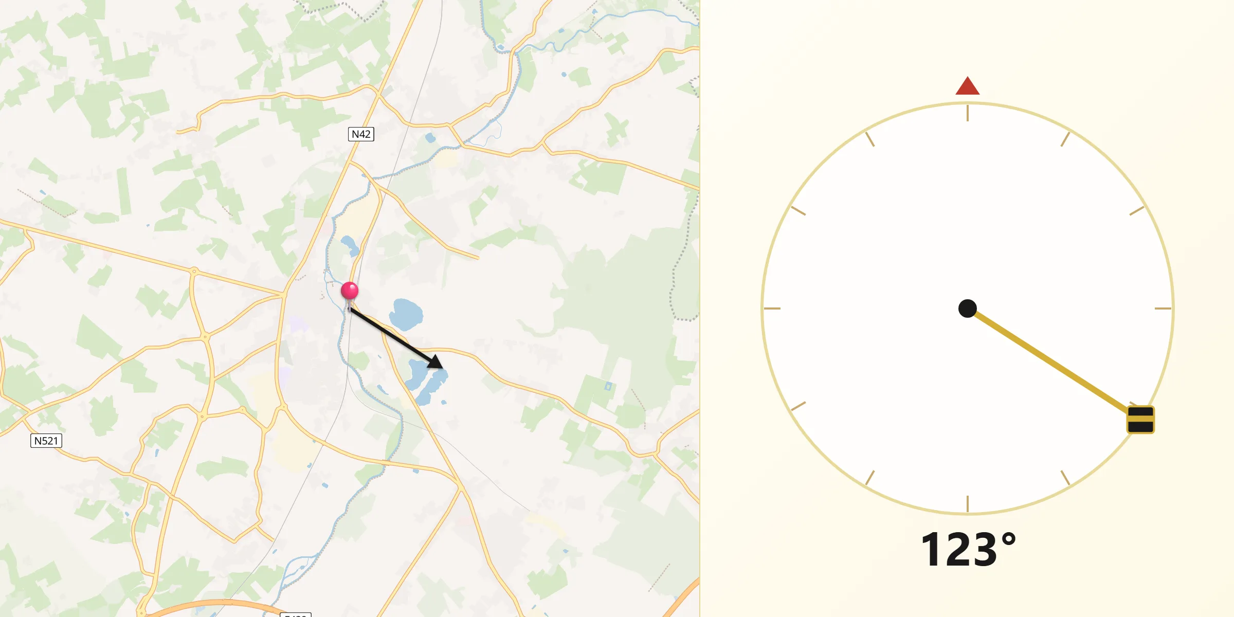 Direction vers la Qibla depuis Lessines