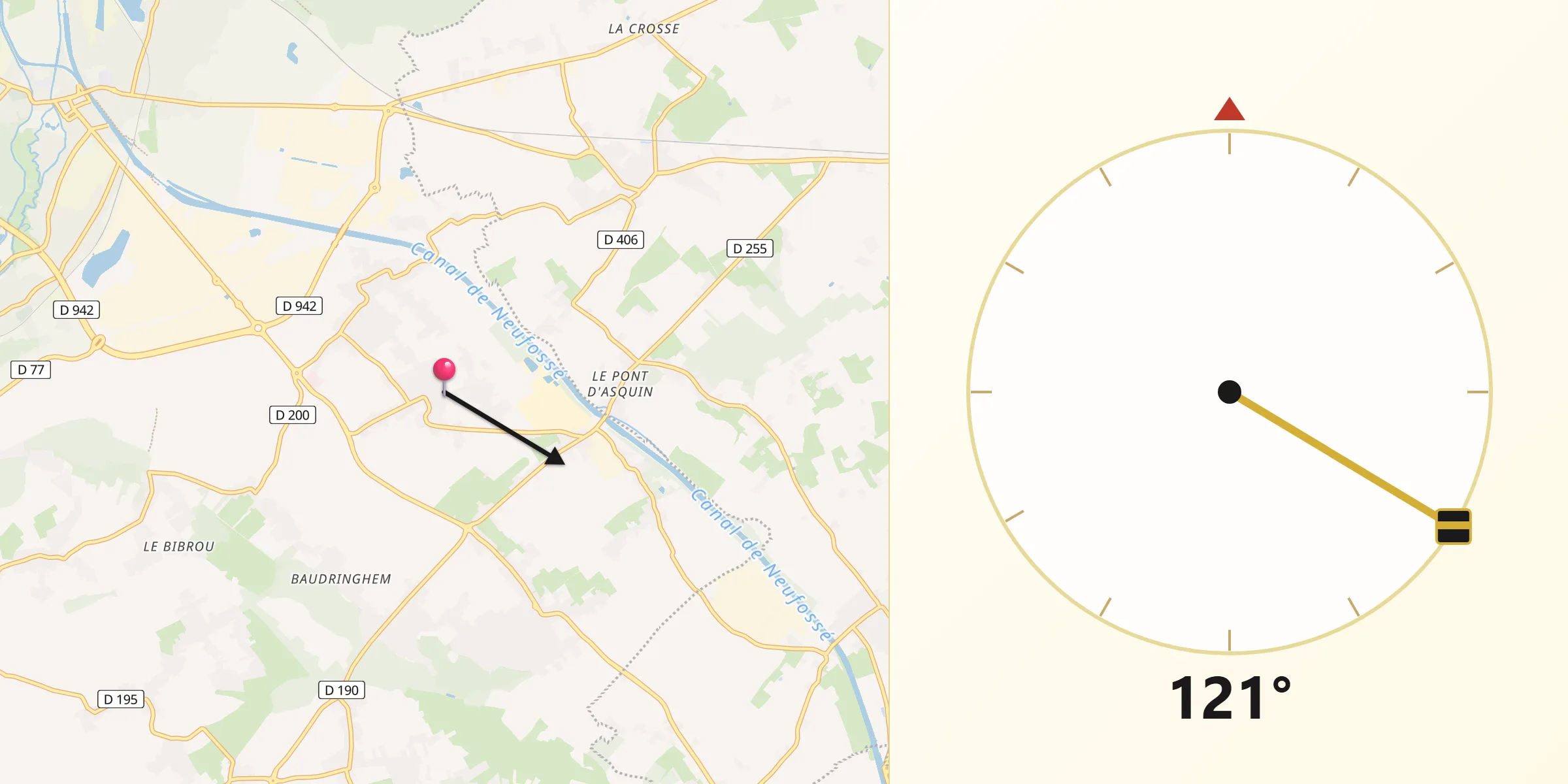 Direction vers la Qibla depuis Wardrecques
