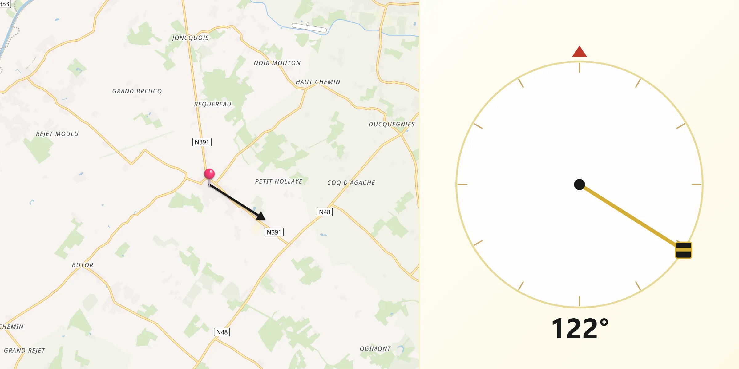 Direction vers la Qibla depuis Celles