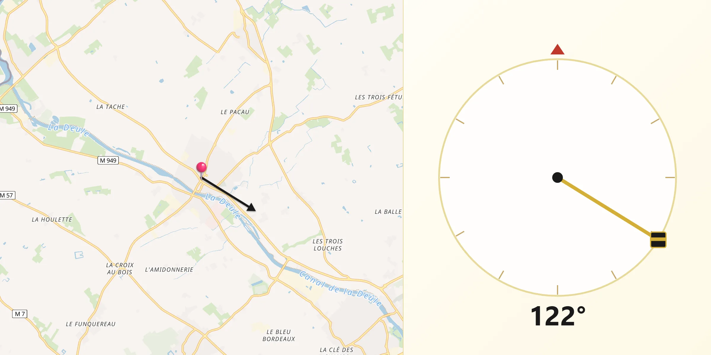 Direction vers la Qibla depuis Quesnoy-sur-Deûle