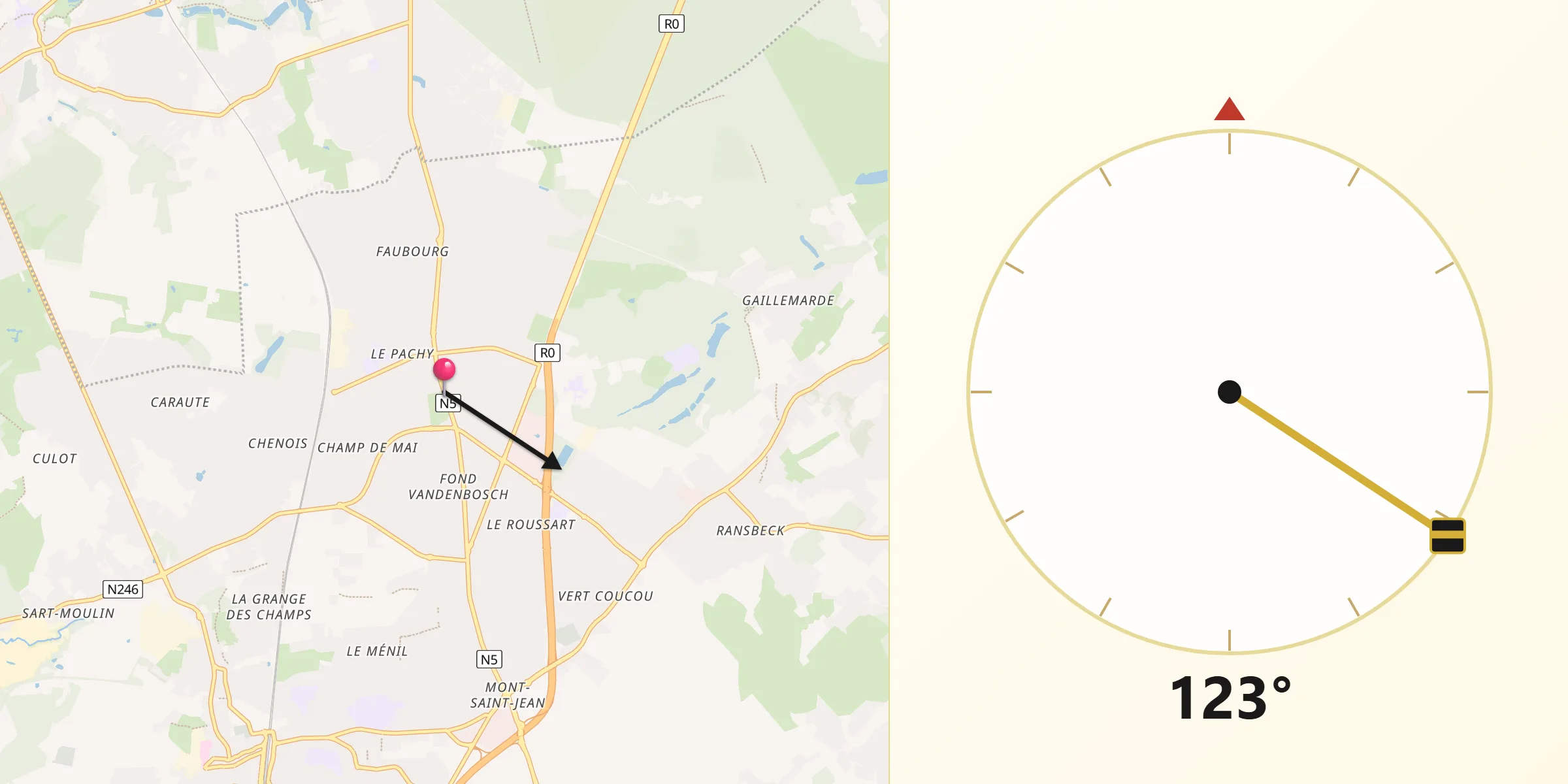 Direction vers la Qibla depuis Waterloo