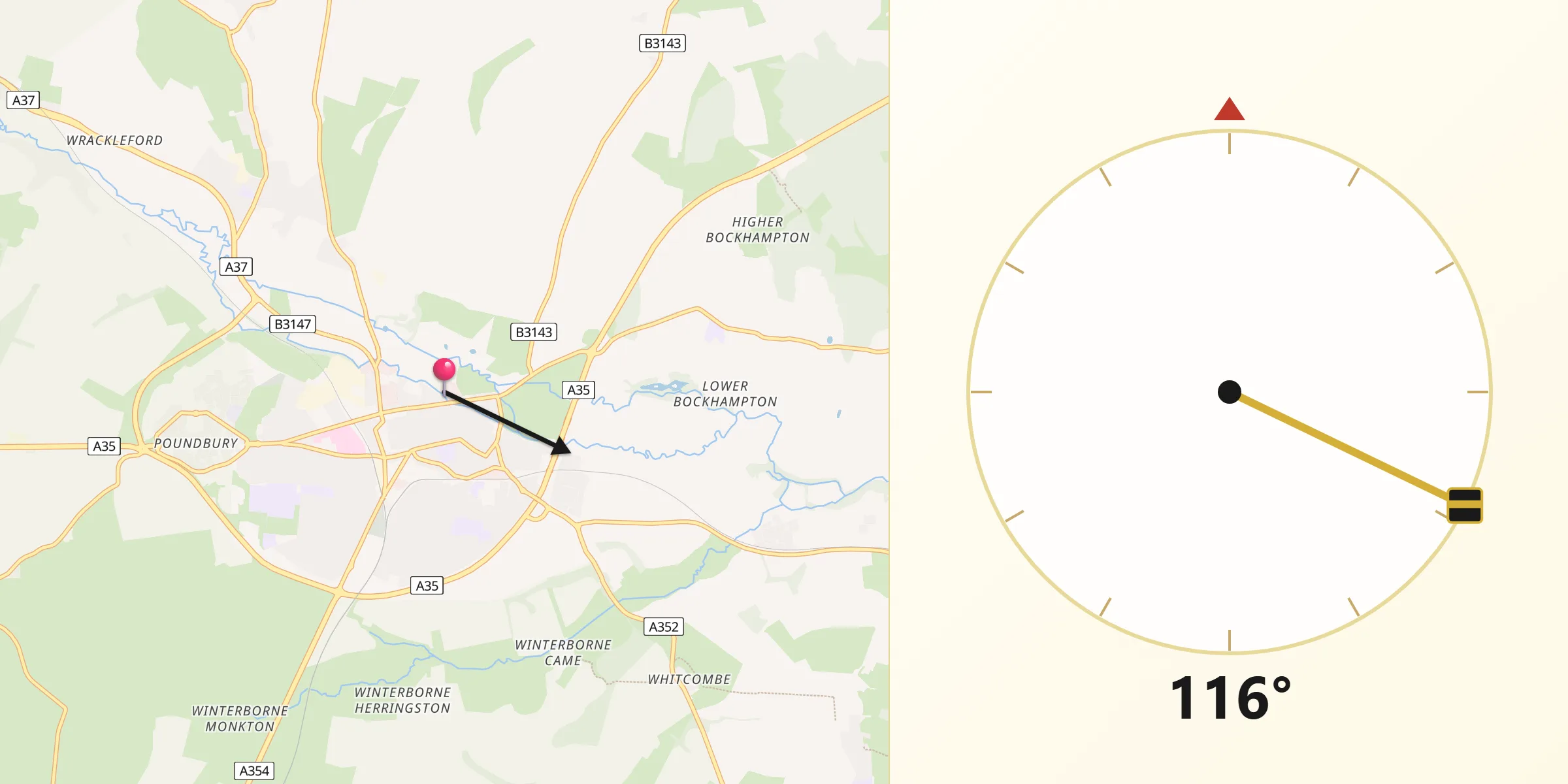 Qibla Direction from Dorchester
