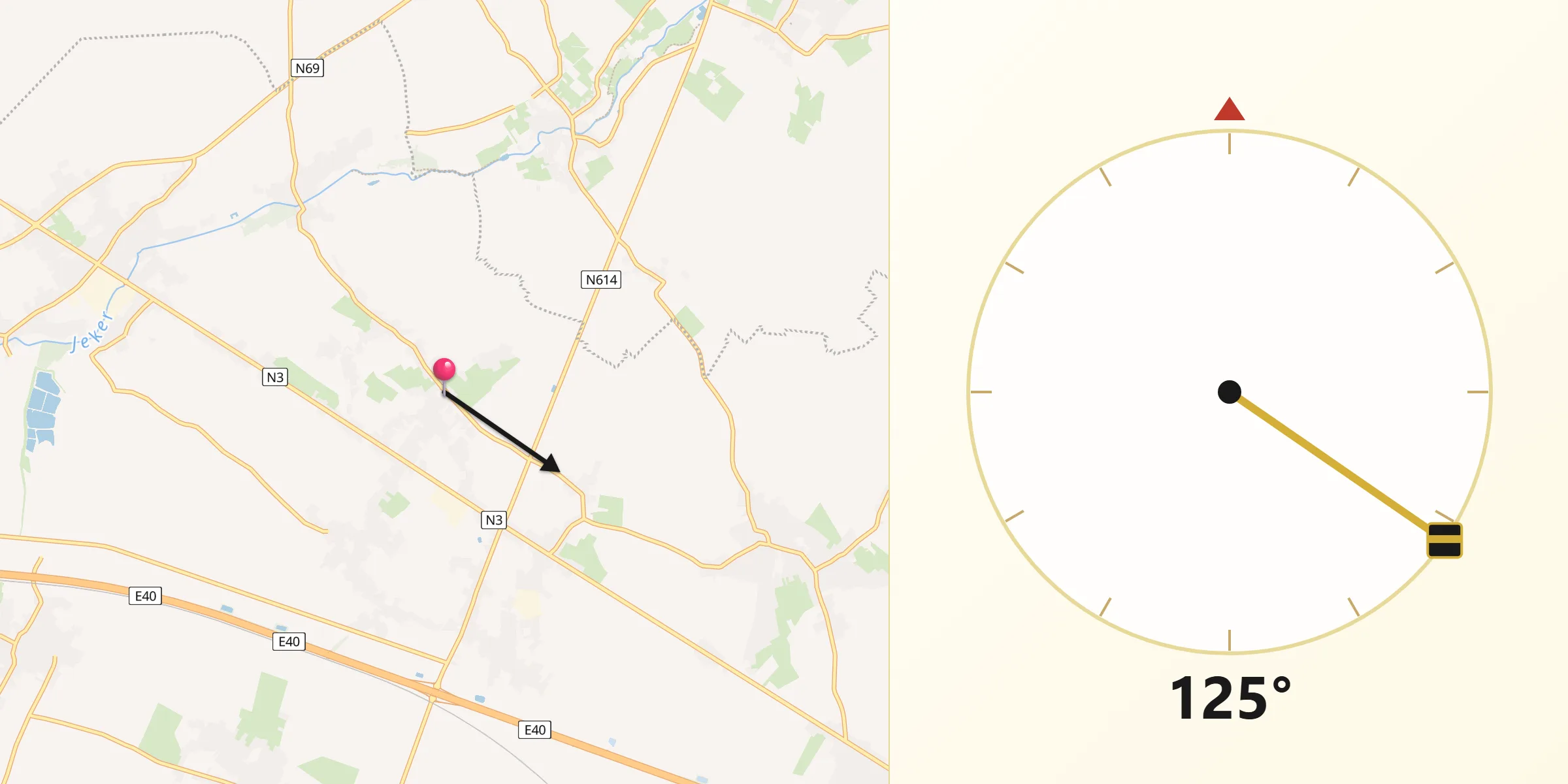 Direction vers la Qibla depuis Crisnée