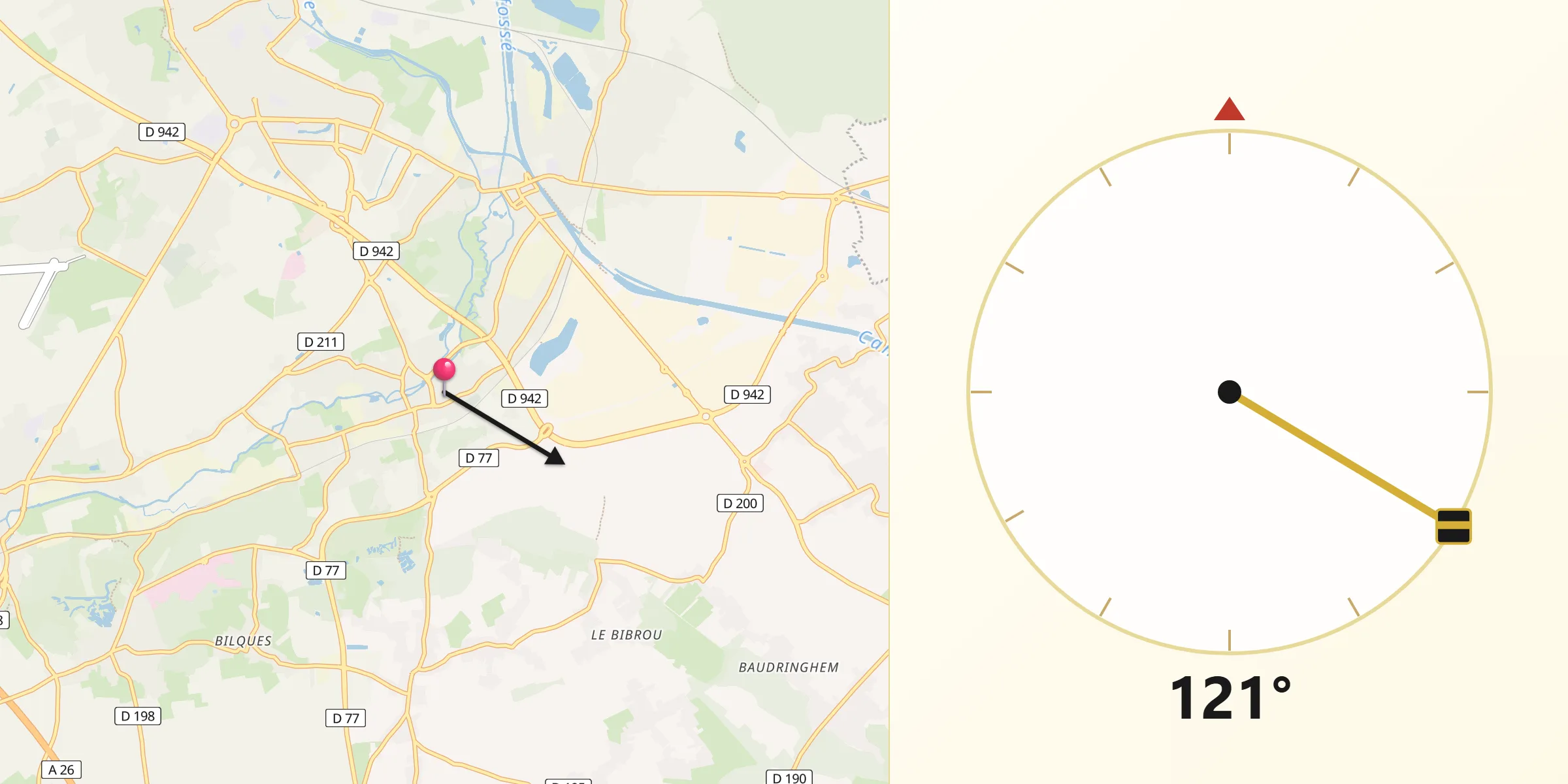 Direction vers la Qibla depuis Blendecques