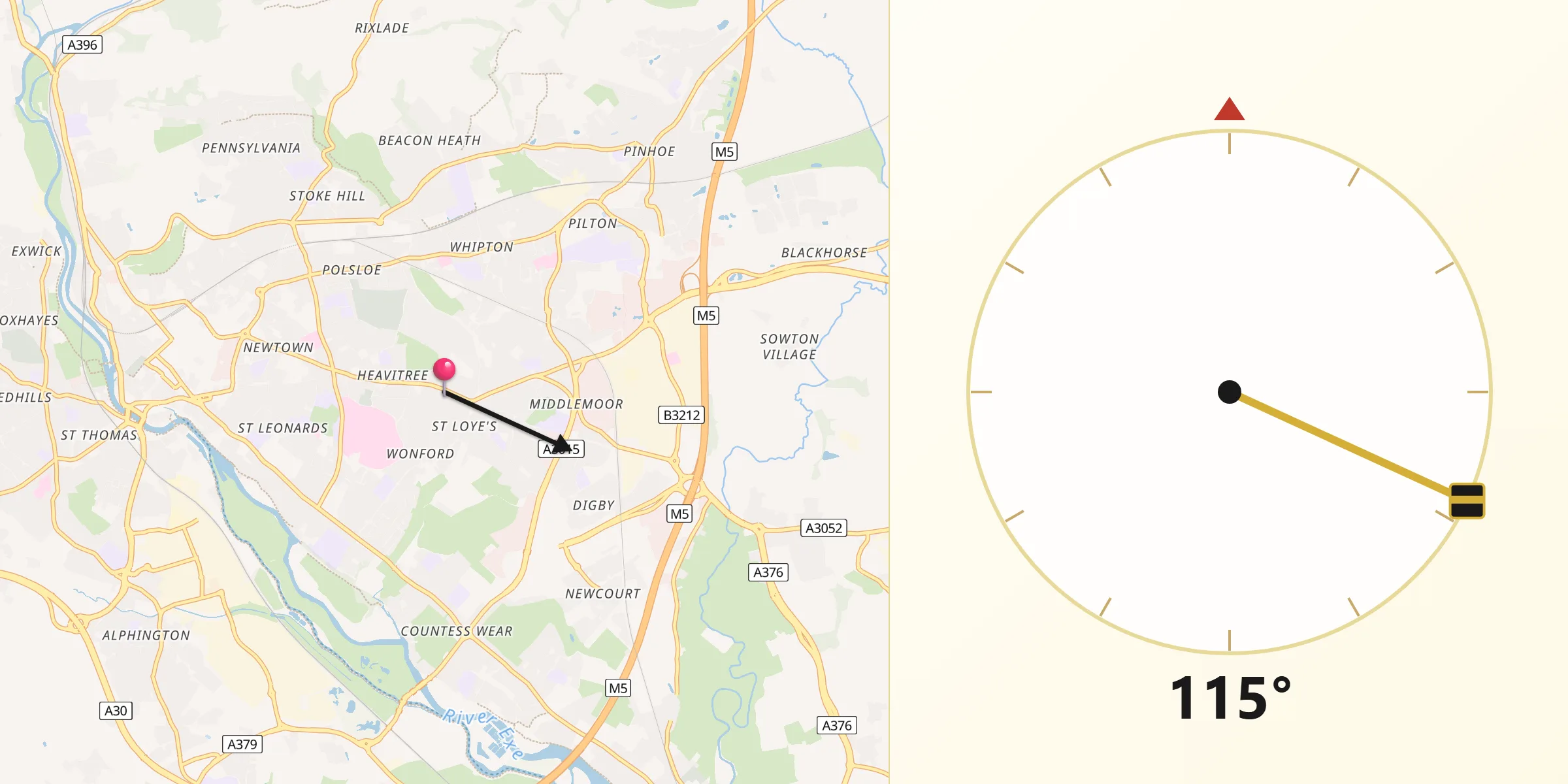 Qibla Direction from Heavitree