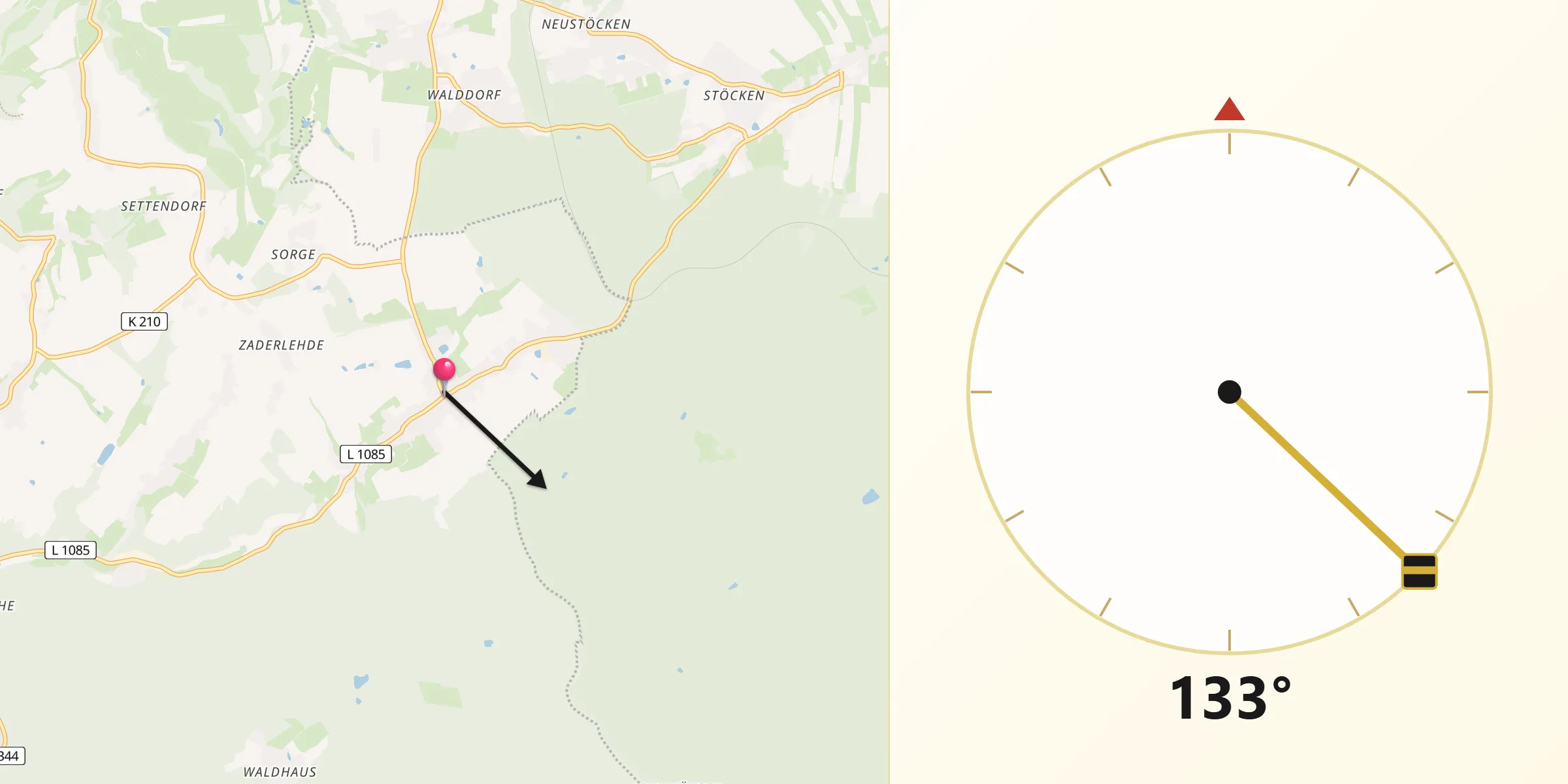 Qibla-Richtung von Teichwolframsdorf