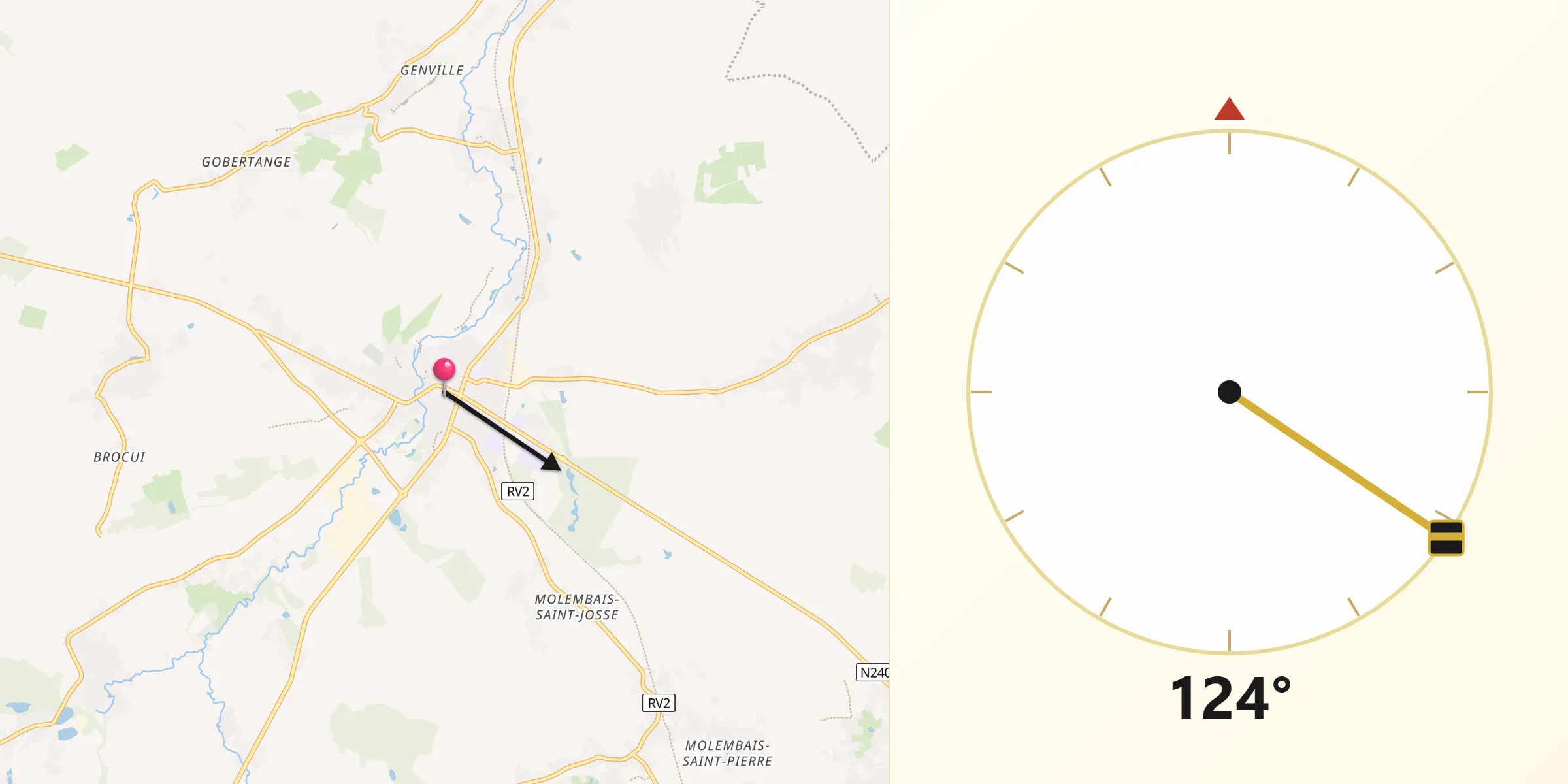Direction vers la Qibla depuis Jodoigne