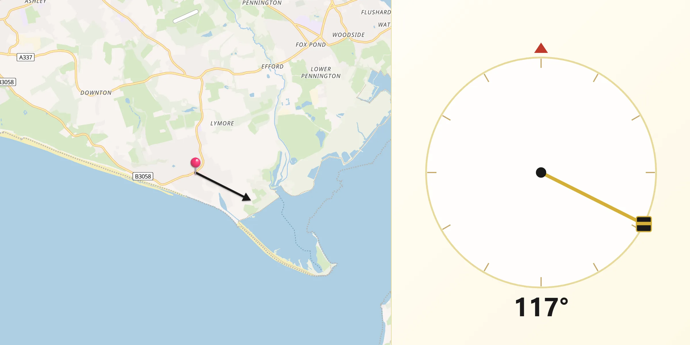 Qibla Direction from Milford on Sea