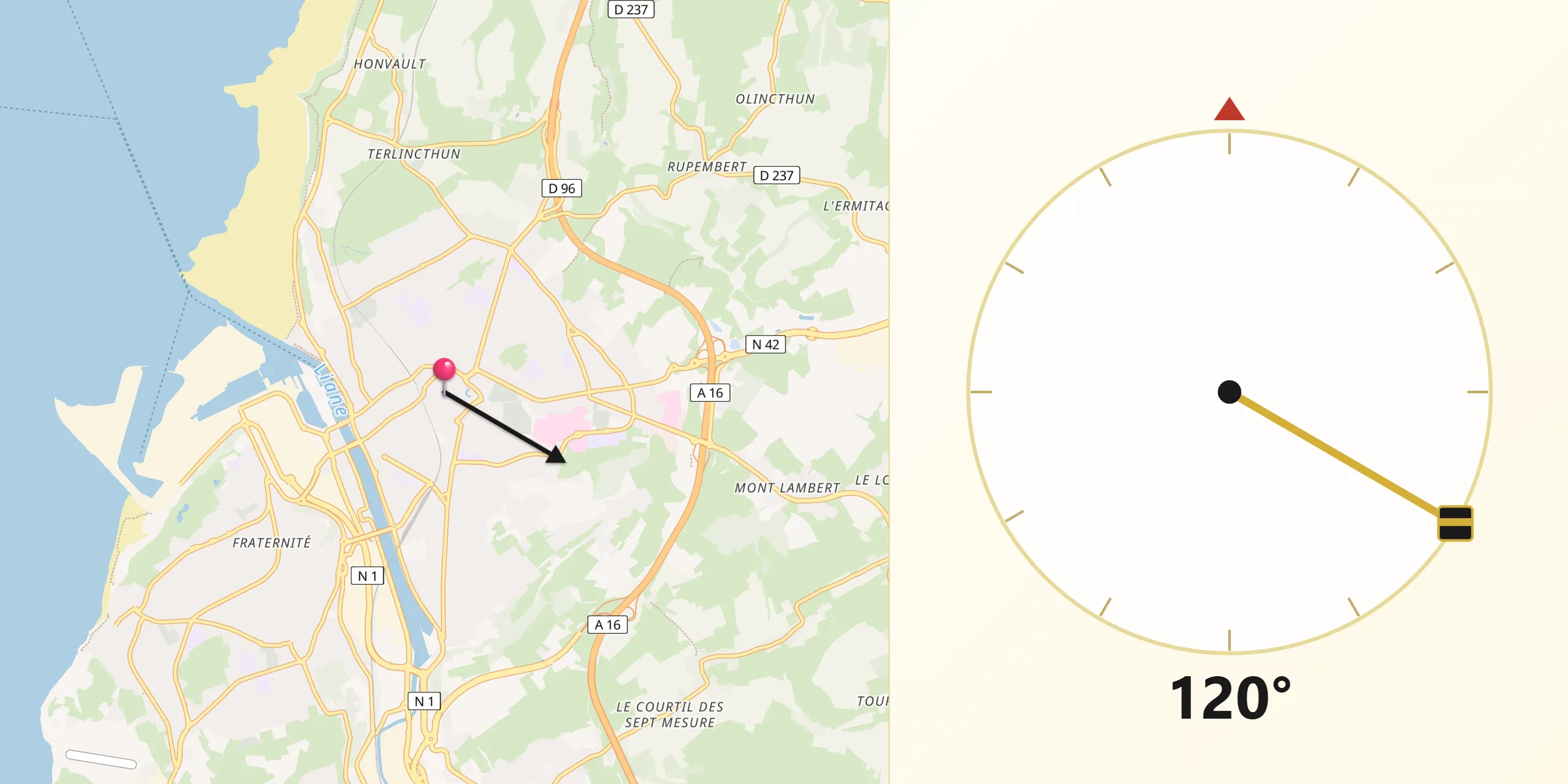 Direction vers la Qibla depuis Boulogne-sur-Mer