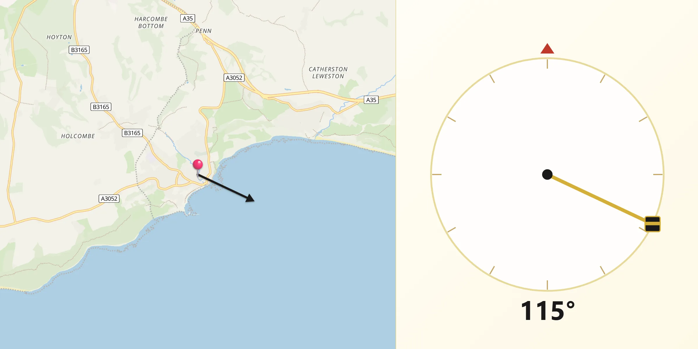 Qibla Direction from Lyme Regis