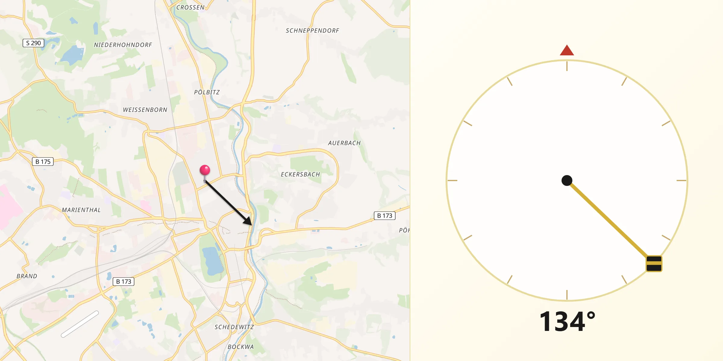 Qibla-Richtung von Zwickau