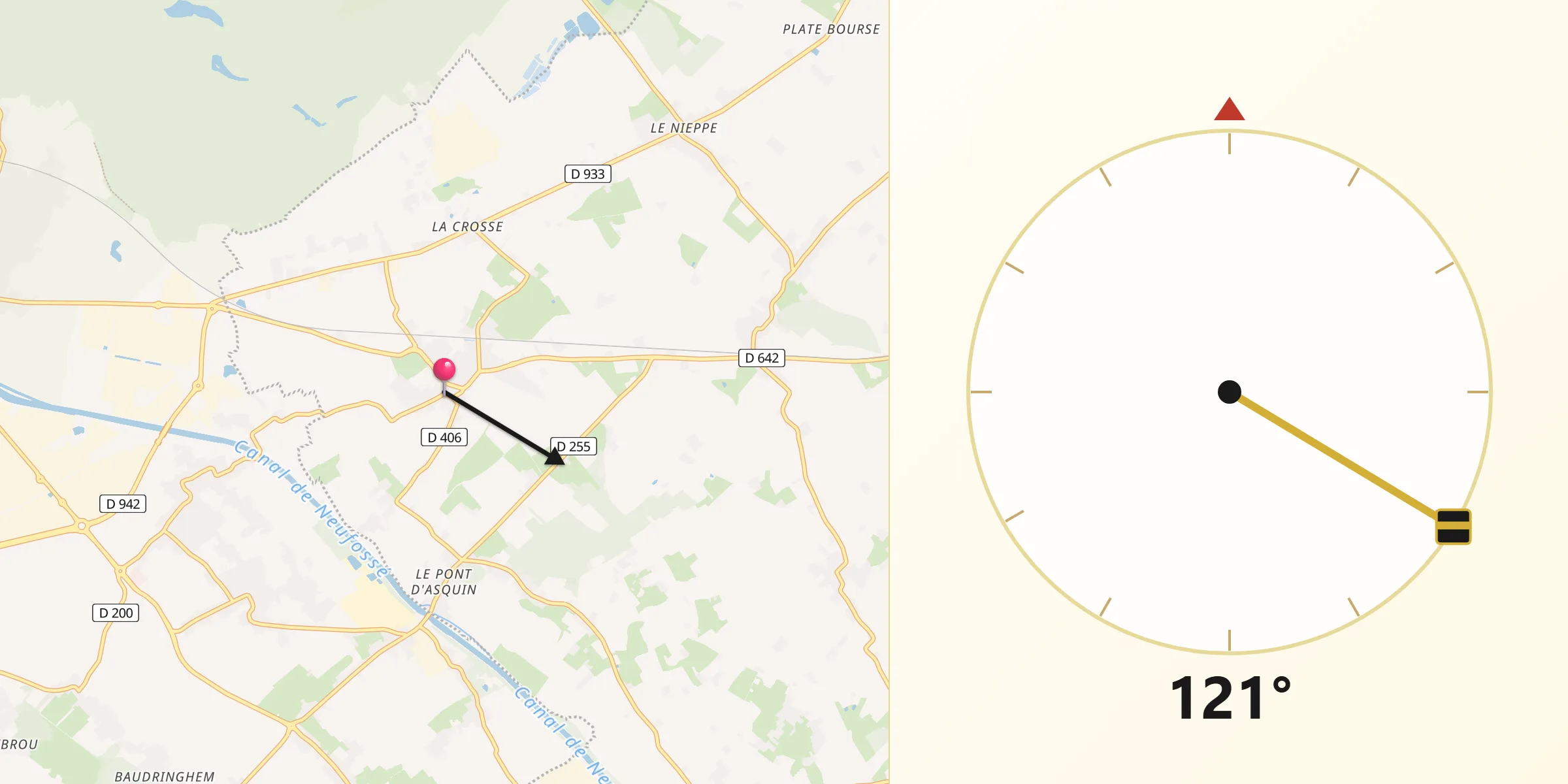 Direction vers la Qibla depuis Renescure