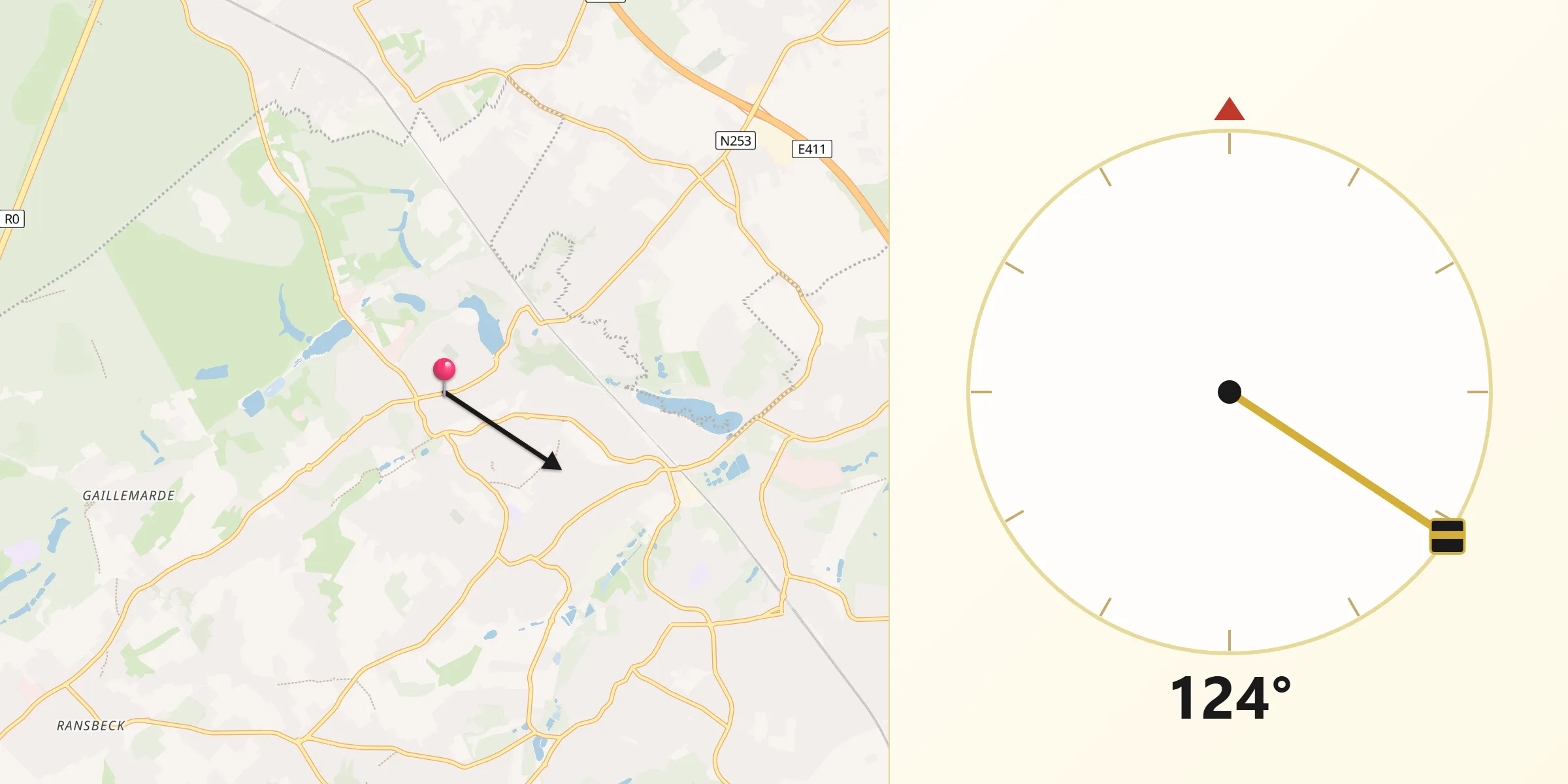 Direction vers la Qibla depuis La Hulpe