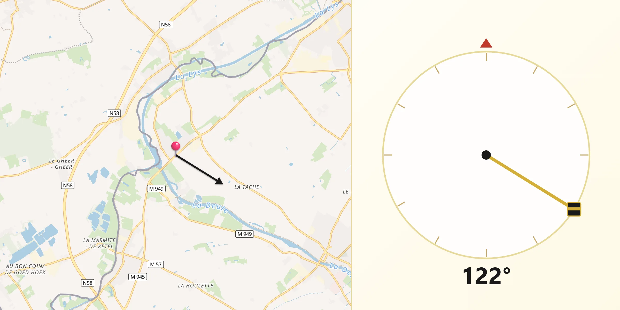Direction vers la Qibla depuis Deûlémont