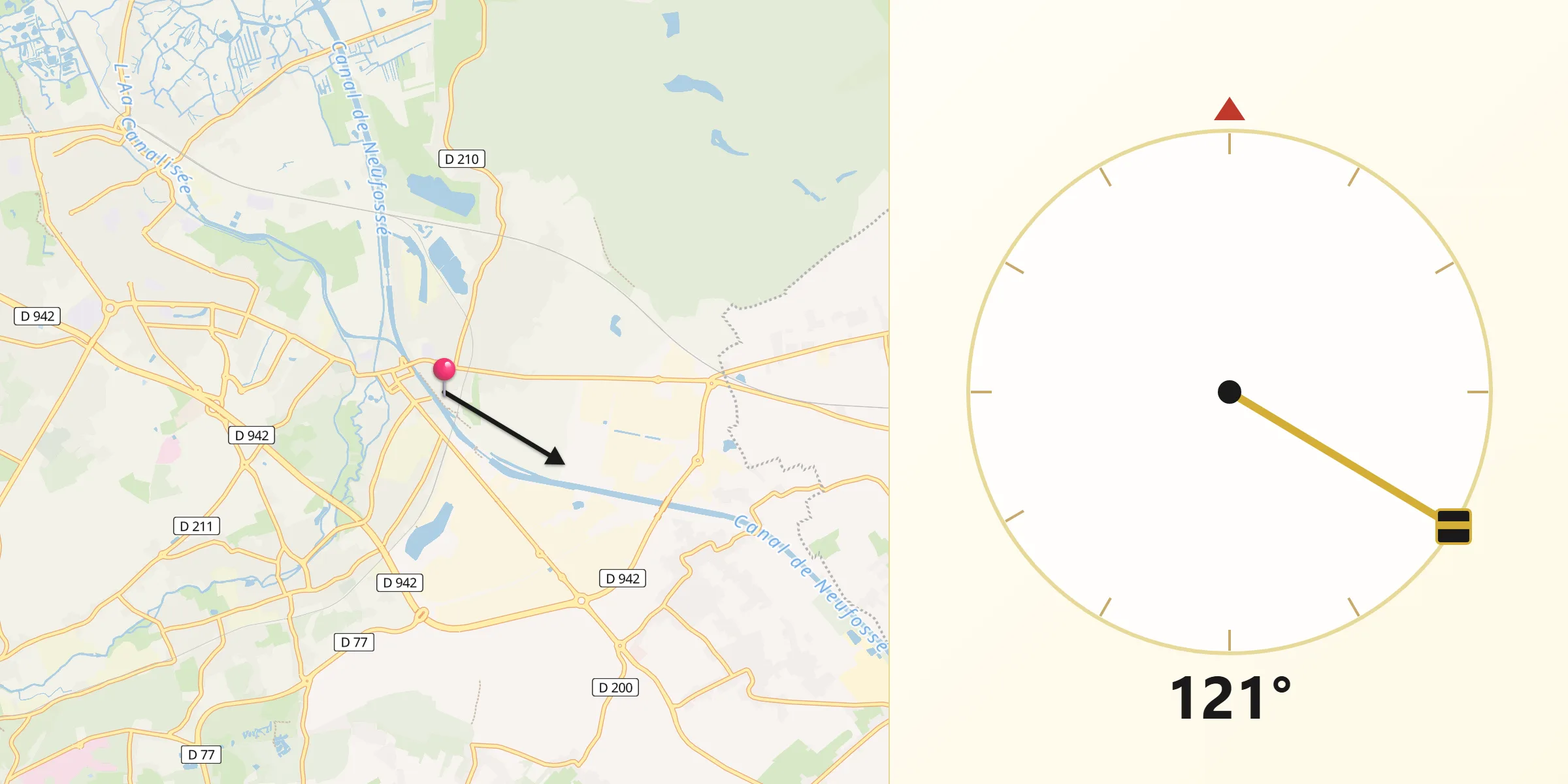 Direction vers la Qibla depuis Arques
