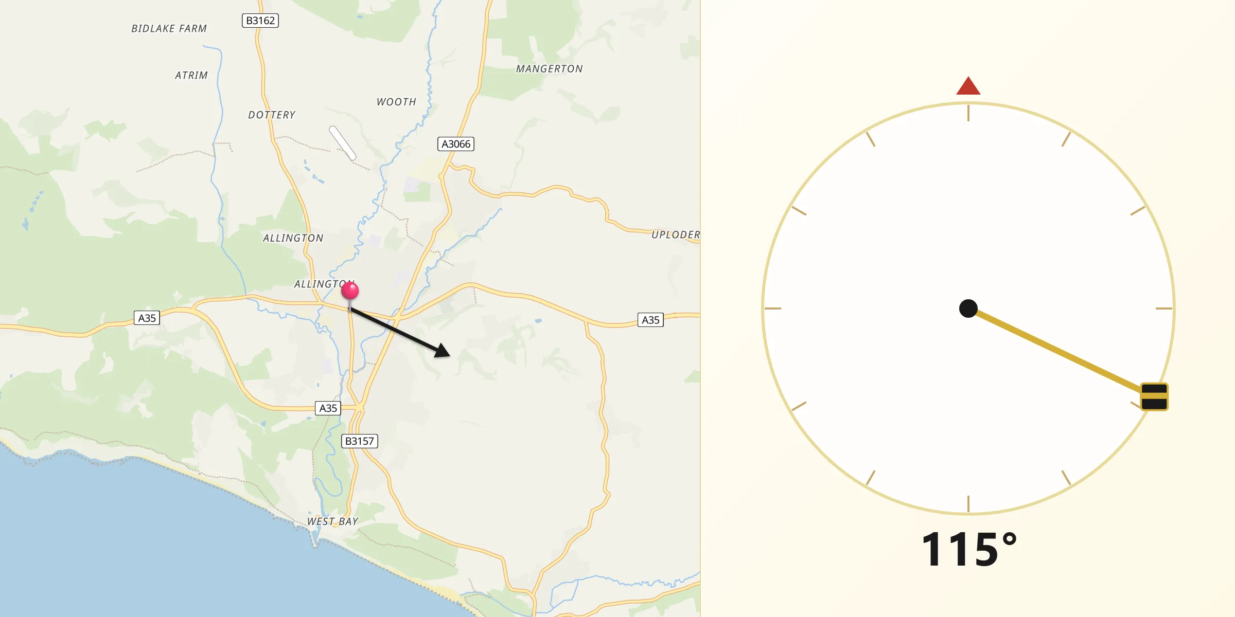 Qibla Direction from Bridport